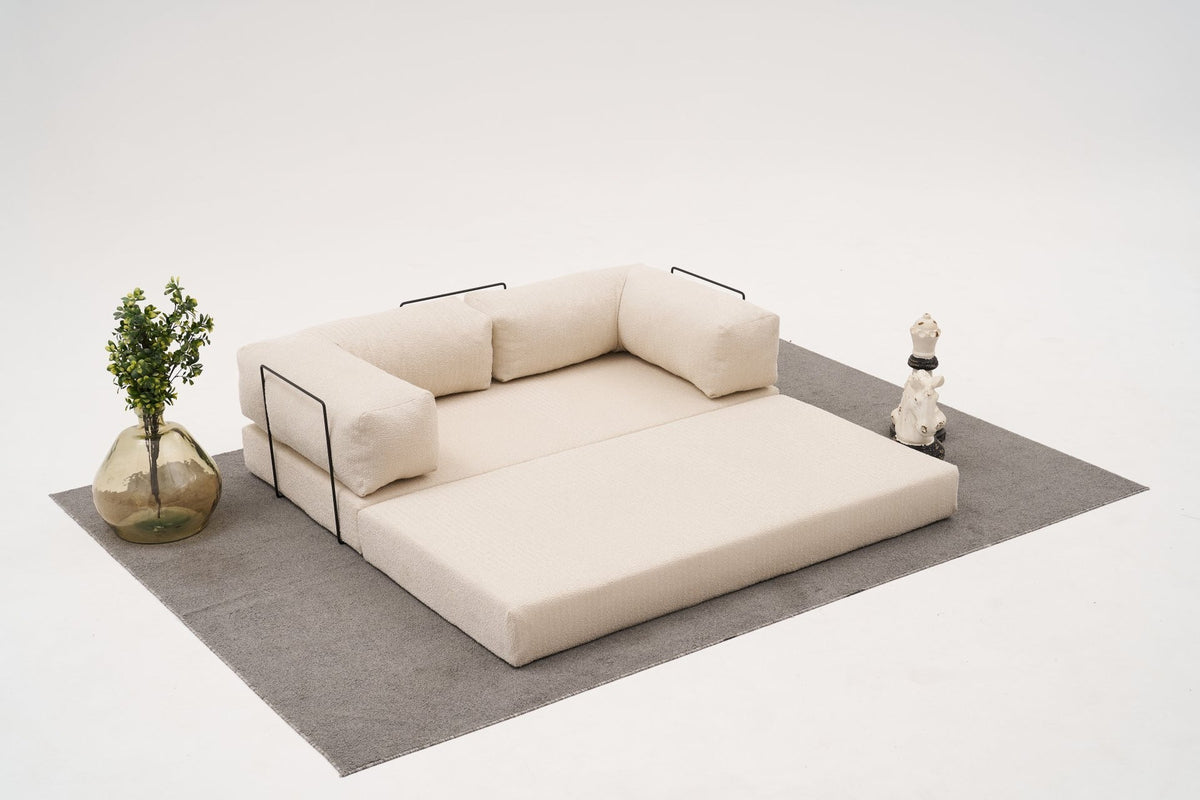Comfort Ecksofa von Atelier Del Sofa in Creme, Bezug aus 100% Chenille, Eckform mit ausklappbarer Liegefläche, Grösse 290 x 95 x 75 cm