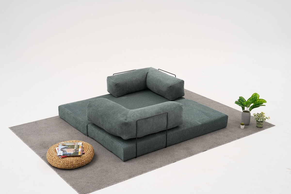 Comfort Mini-Ecksofa von Atelier Del Sofa in Grün, Ecksofa mit Chenille-Bezug, kompakte Form, Masse 190 x 95 x 75 cm, Sitzfläche mit Weichschaum