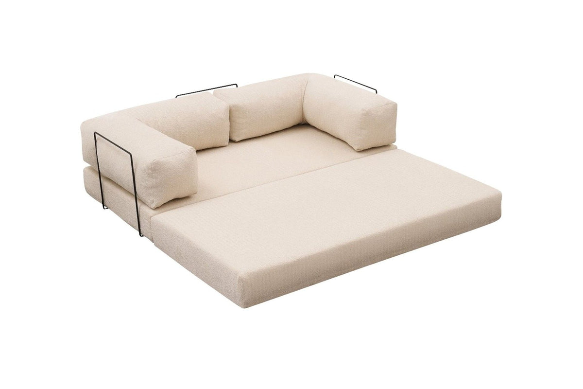 Comfort Mini-Ecksofa von Atelier Del Sofa in Creme, Bezug aus 100% Chenille, kompaktes Ecksofa mit ausziehbarer Liegefläche, Masse 190 x 95 x 75 cm