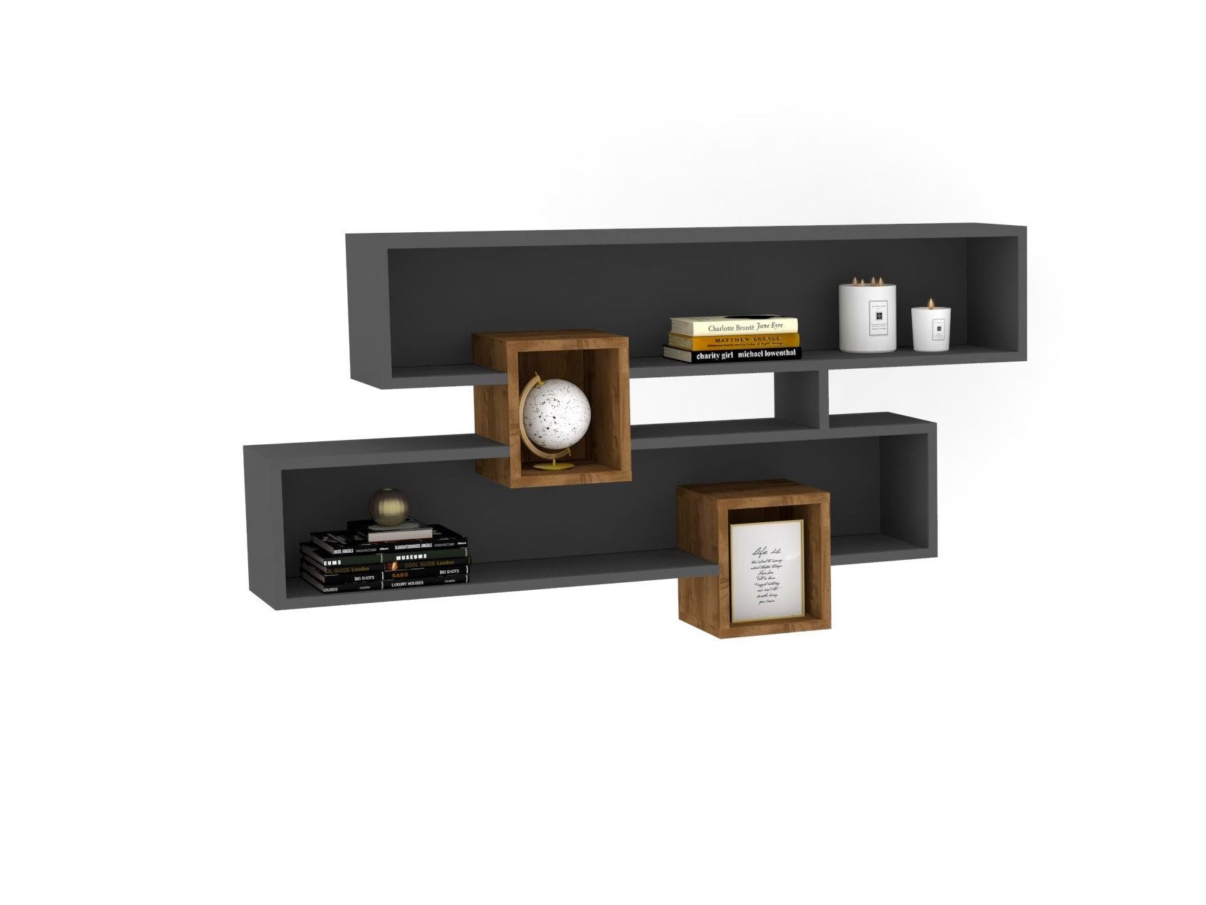 Karen - Walnut, Anhtacite in Walnuss
 Anthrazit präsentiert im Onlineshop von KAQTU Design AG. Wandregal ist von Hanah Home