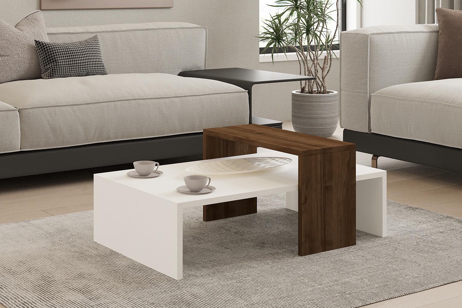 Glow - White, Walnut in Walnuss Weiss präsentiert im Onlineshop von KAQTU Design AG. Beistelltisch ist von Hanah Home