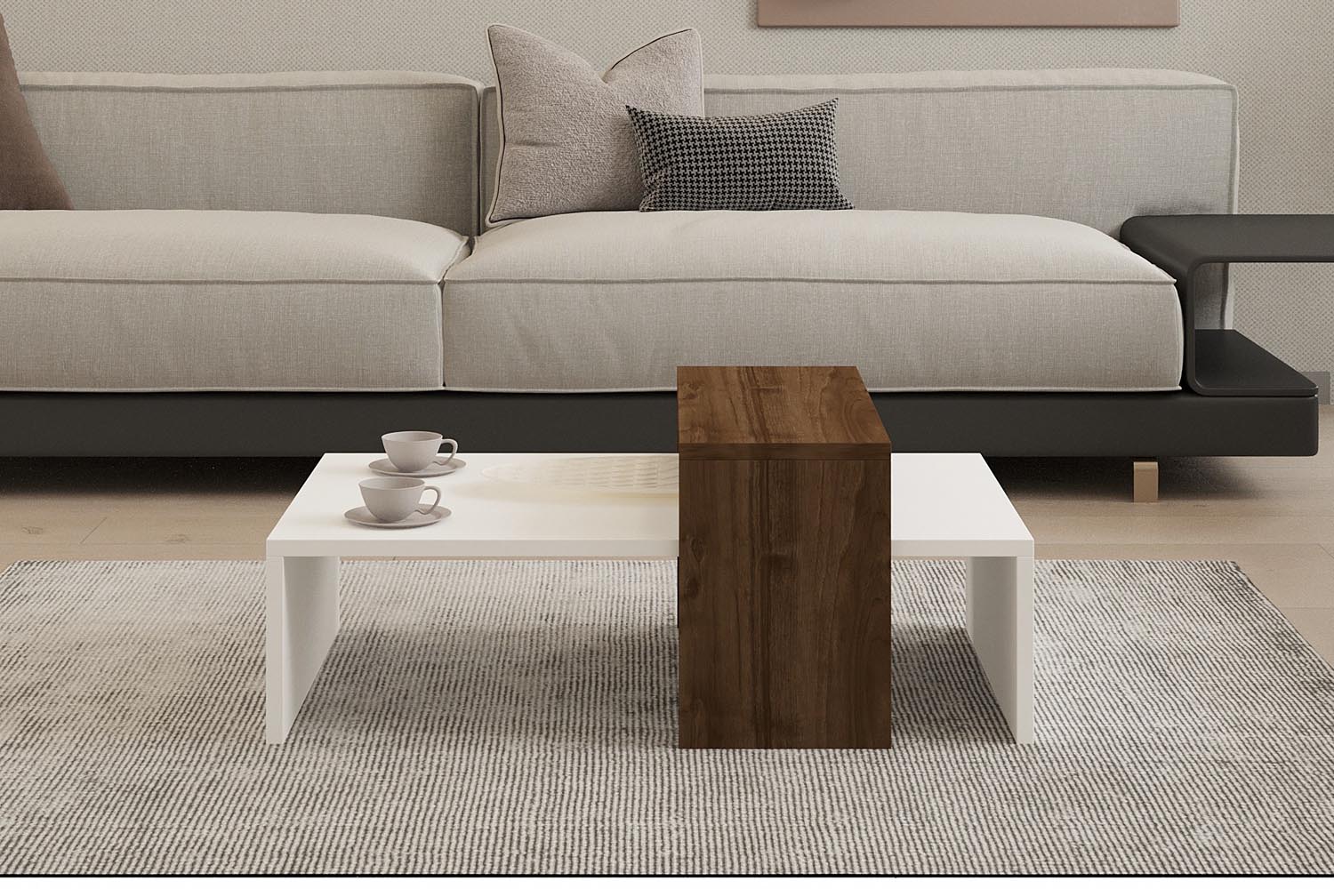Glow - White, Walnut in Walnuss Weiss präsentiert im Onlineshop von KAQTU Design AG. Beistelltisch ist von Hanah Home