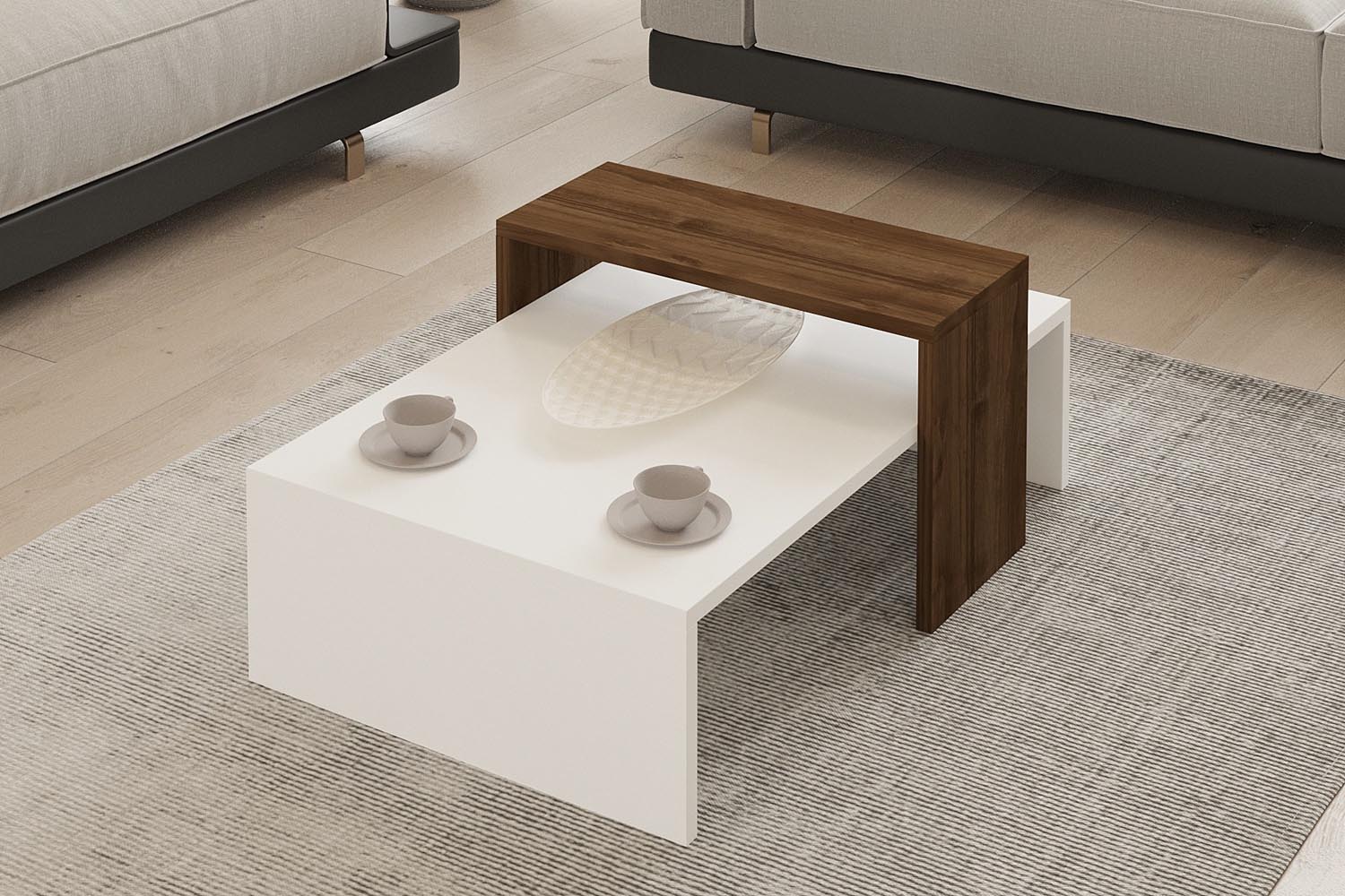 Glow - White, Walnut in Walnuss Weiss präsentiert im Onlineshop von KAQTU Design AG. Beistelltisch ist von Hanah Home