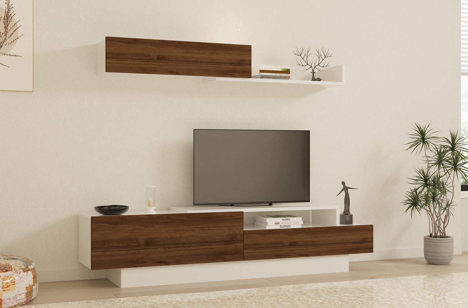 Elda - White, Walnut in Weisser Walnuss präsentiert im Onlineshop von KAQTU Design AG. TV-Möbel ist von Hanah Home