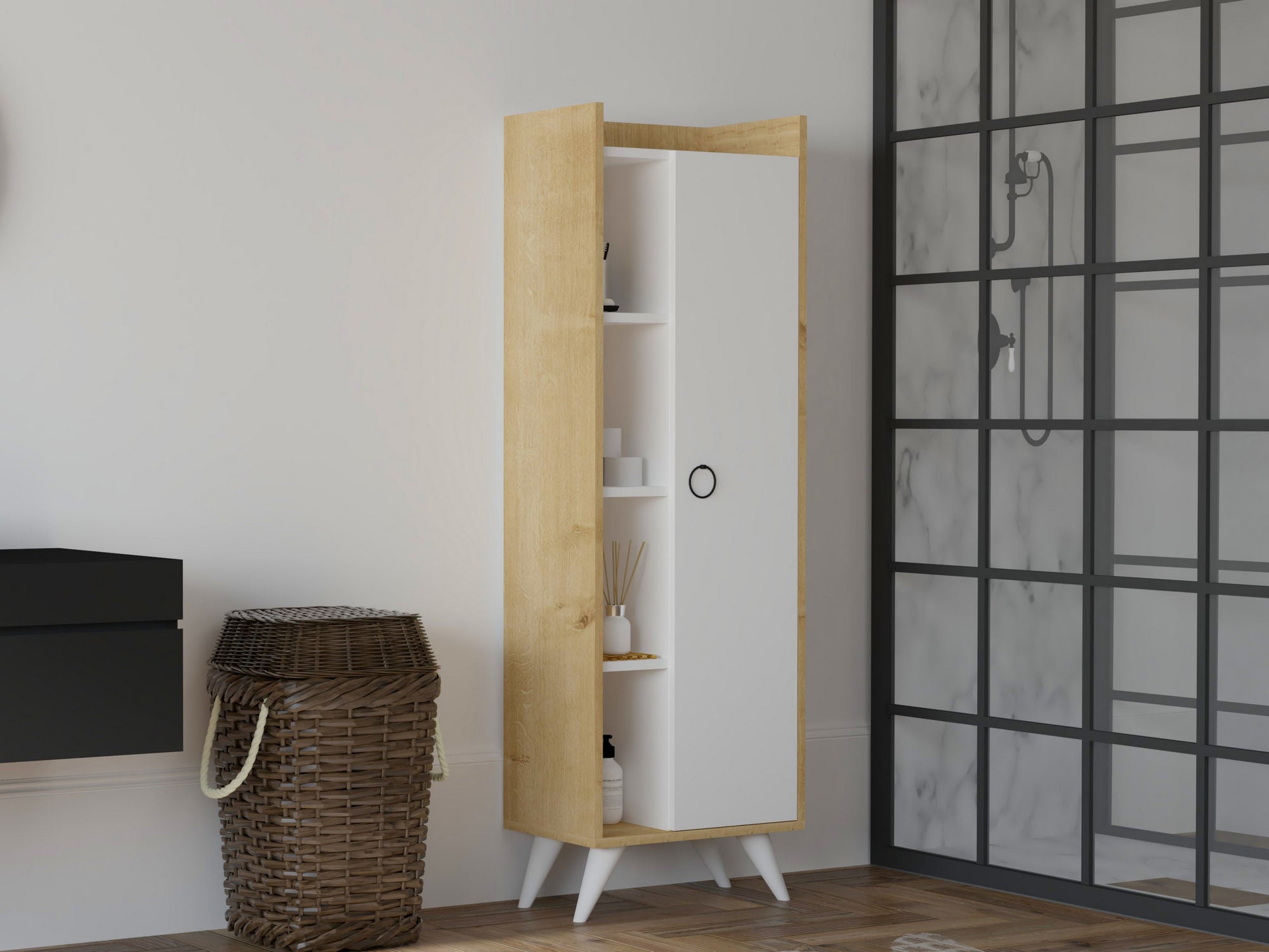 Ilgım in Eiche Weiss präsentiert im Onlineshop von KAQTU Design AG. Cabinet ist von Hanah Home