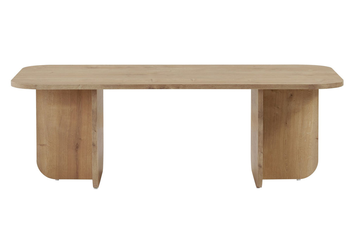 Rechteckiger Couchtisch Akira in Saphir-Eiche mit melaminbeschichteter Spanplattenoberfläche, schlichte Form, 120 cm breit und 41 cm hoch.