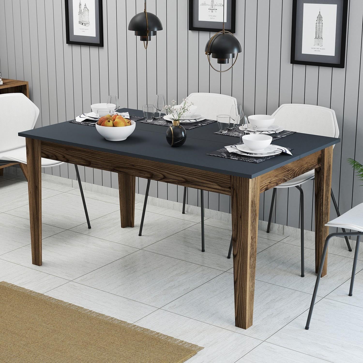 Milan 513 - Walnut, Anthracite in Walnuss
 Anthrazit präsentiert im Onlineshop von KAQTU Design AG. Esstisch ist von Hanah Home