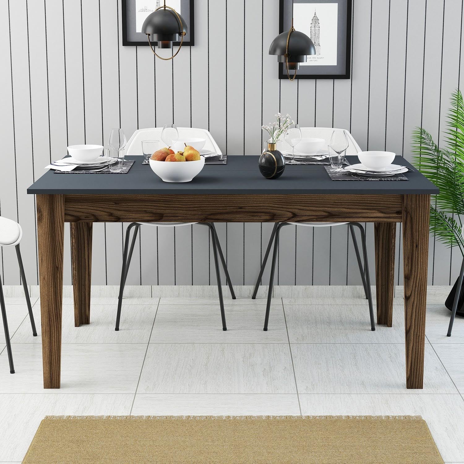 Milan 513 - Walnut, Anthracite in Walnuss
 Anthrazit präsentiert im Onlineshop von KAQTU Design AG. Esstisch ist von Hanah Home