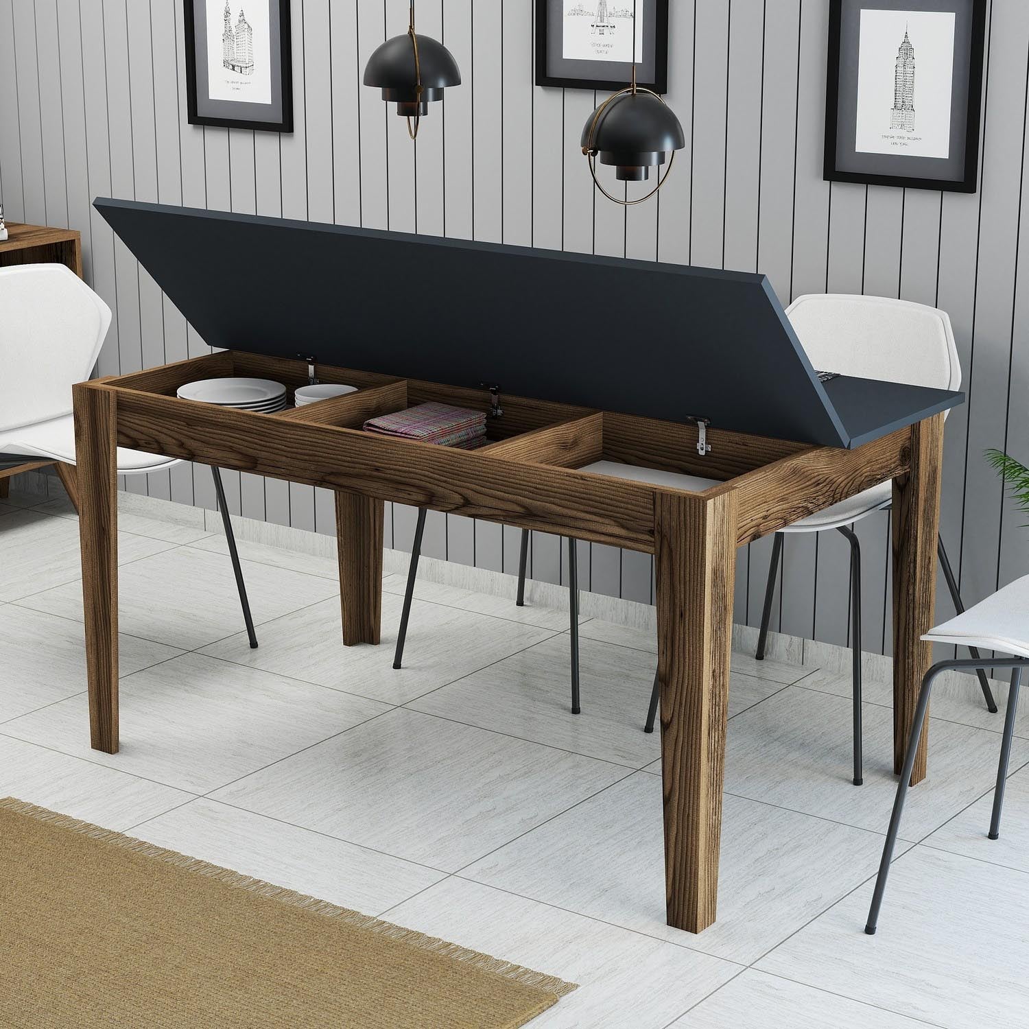 Milan 513 - Walnut, Anthracite in Walnuss
 Anthrazit präsentiert im Onlineshop von KAQTU Design AG. Esstisch ist von Hanah Home