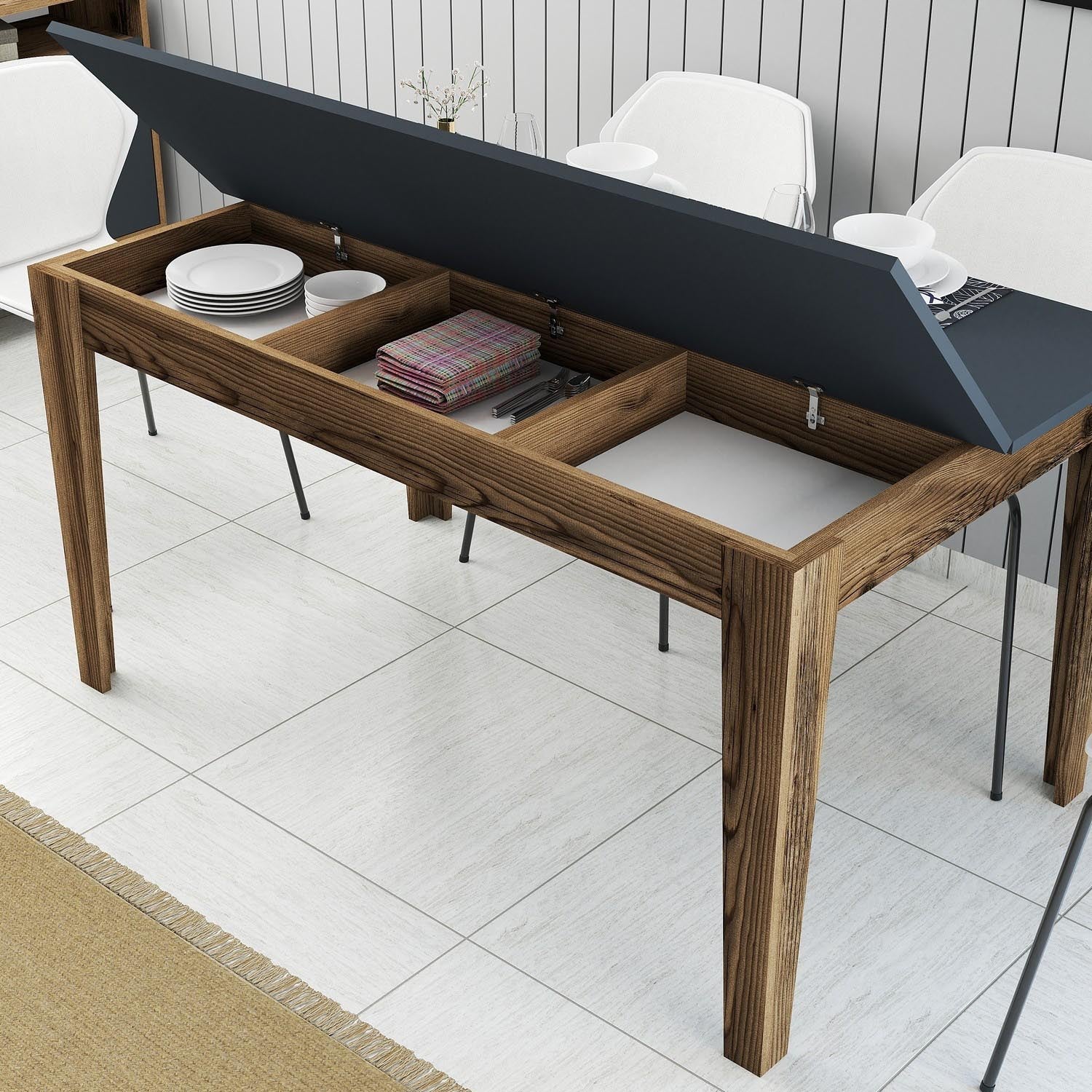 Milan 513 - Walnut, Anthracite in Walnuss
 Anthrazit präsentiert im Onlineshop von KAQTU Design AG. Esstisch ist von Hanah Home