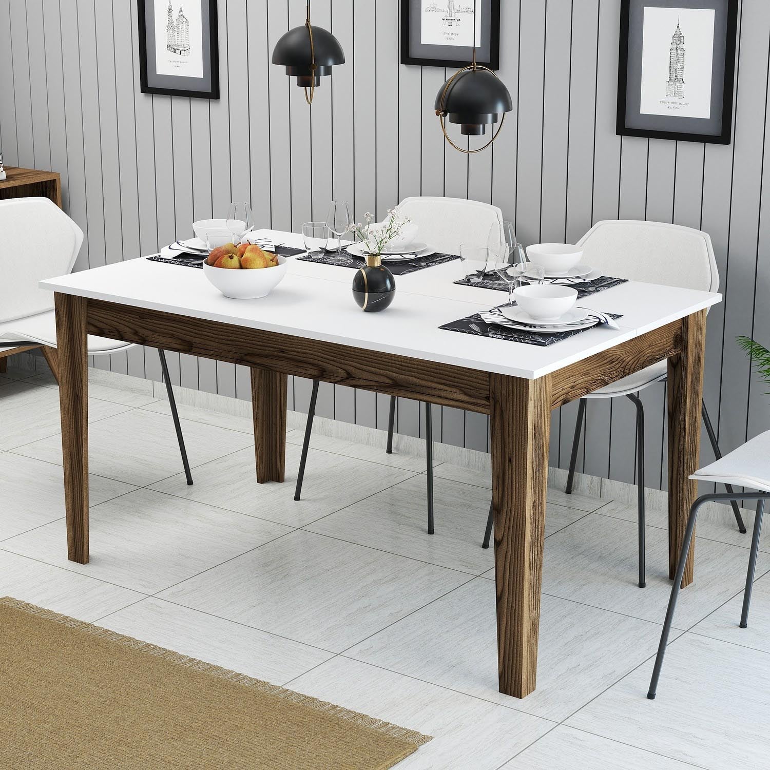Milan 514 - Walnut, White in Walnuss Weiss präsentiert im Onlineshop von KAQTU Design AG. Esstisch ist von Hanah Home