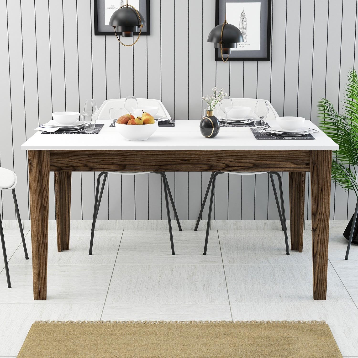 Milan 514 - Walnut, White in Walnuss Weiss präsentiert im Onlineshop von KAQTU Design AG. Esstisch ist von Hanah Home