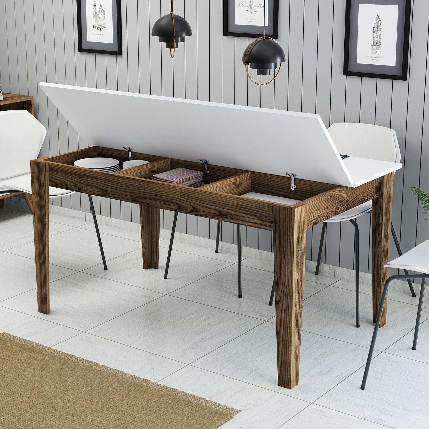 Milan 514 - Walnut, White in Walnuss Weiss präsentiert im Onlineshop von KAQTU Design AG. Esstisch ist von Hanah Home