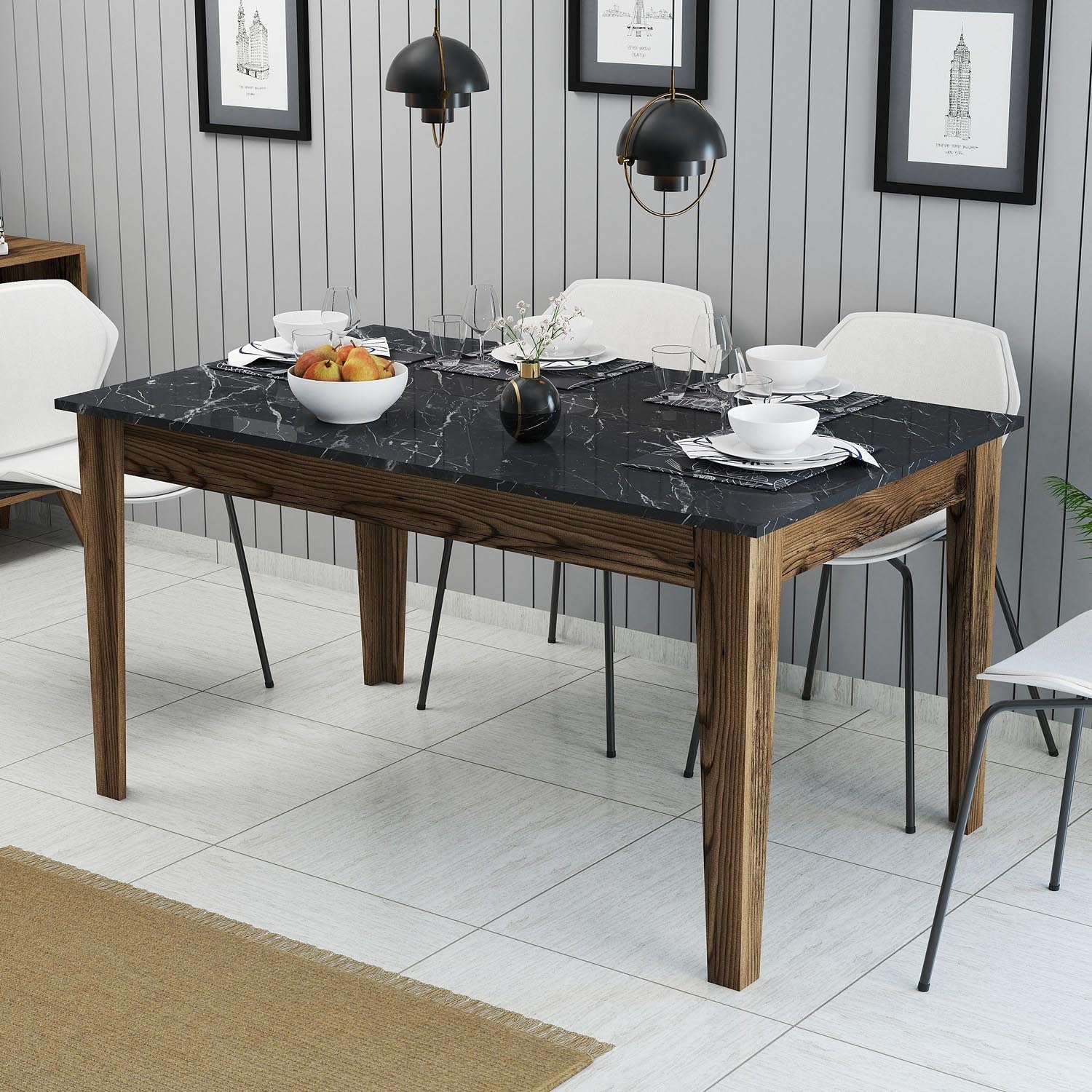 Milan 518 - Walnut, Black in Walnuss Schwarz präsentiert im Onlineshop von KAQTU Design AG. Esstisch ist von Hanah Home