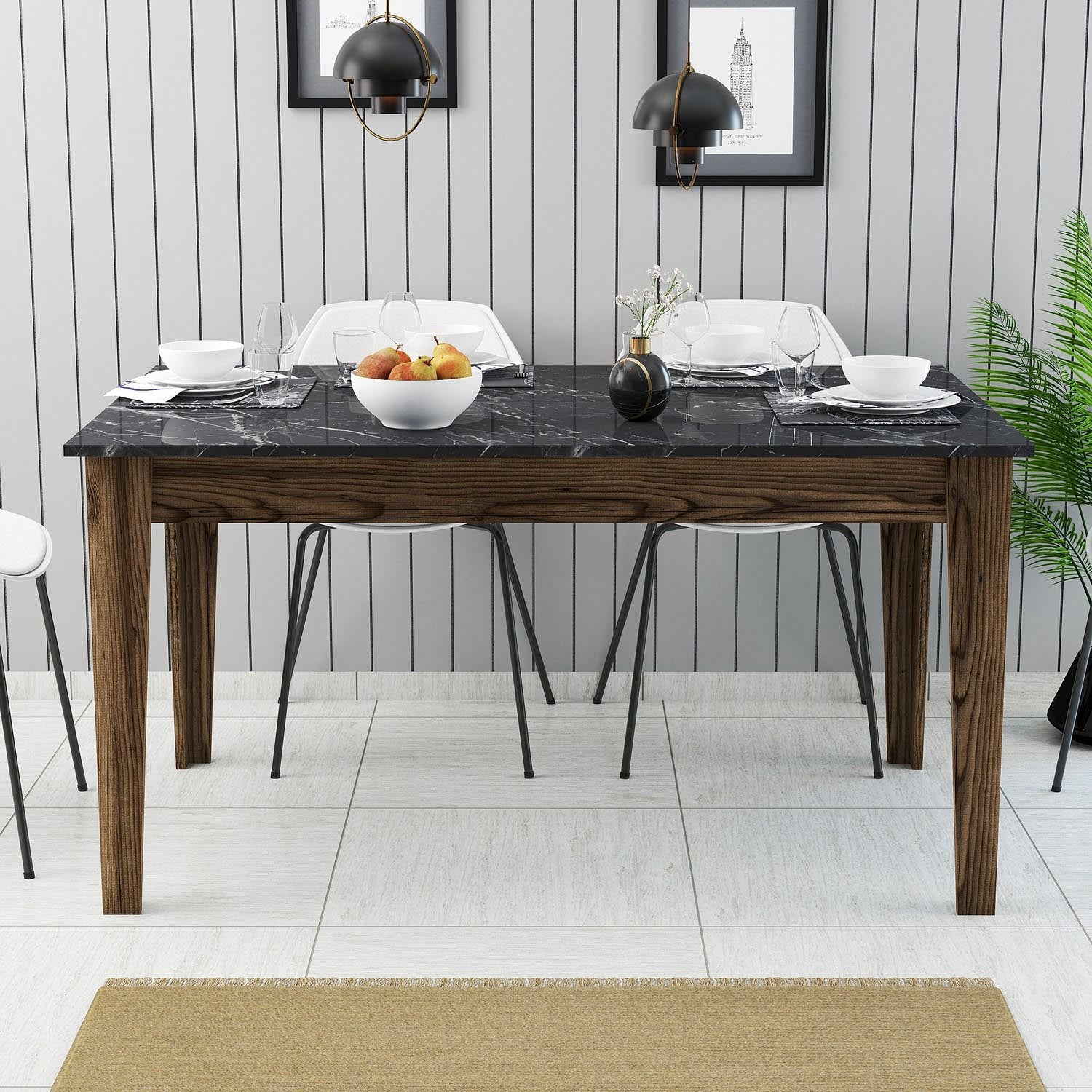 Milan 518 - Walnut, Black in Walnuss Schwarz präsentiert im Onlineshop von KAQTU Design AG. Esstisch ist von Hanah Home