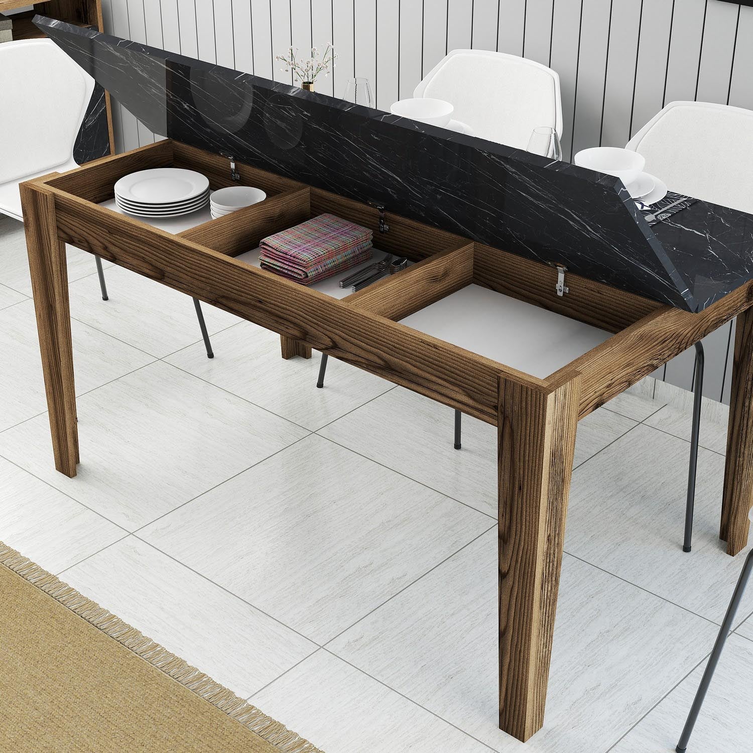 Milan 518 - Walnut, Black in Walnuss Schwarz präsentiert im Onlineshop von KAQTU Design AG. Esstisch ist von Hanah Home