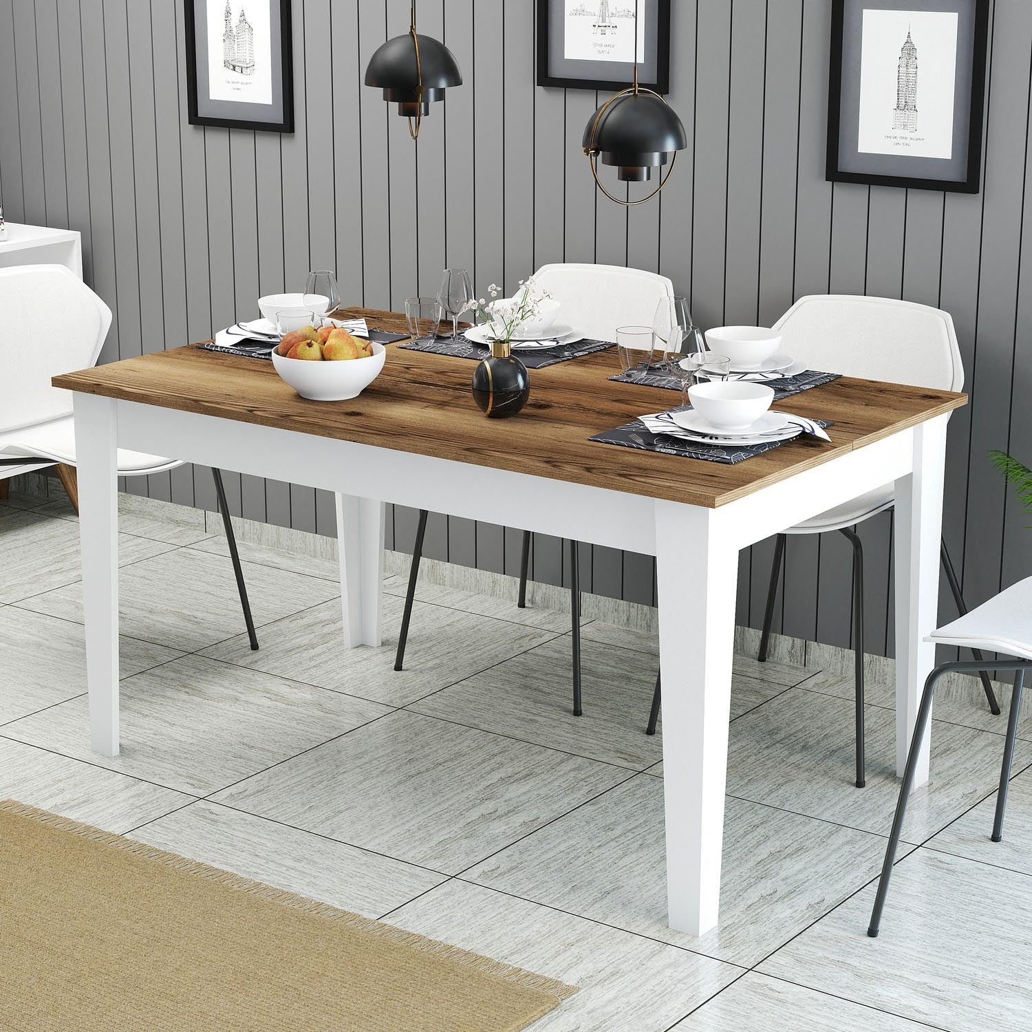 Milan 520 - Walnut, White in Walnuss Weiss präsentiert im Onlineshop von KAQTU Design AG. Esstisch ist von Hanah Home