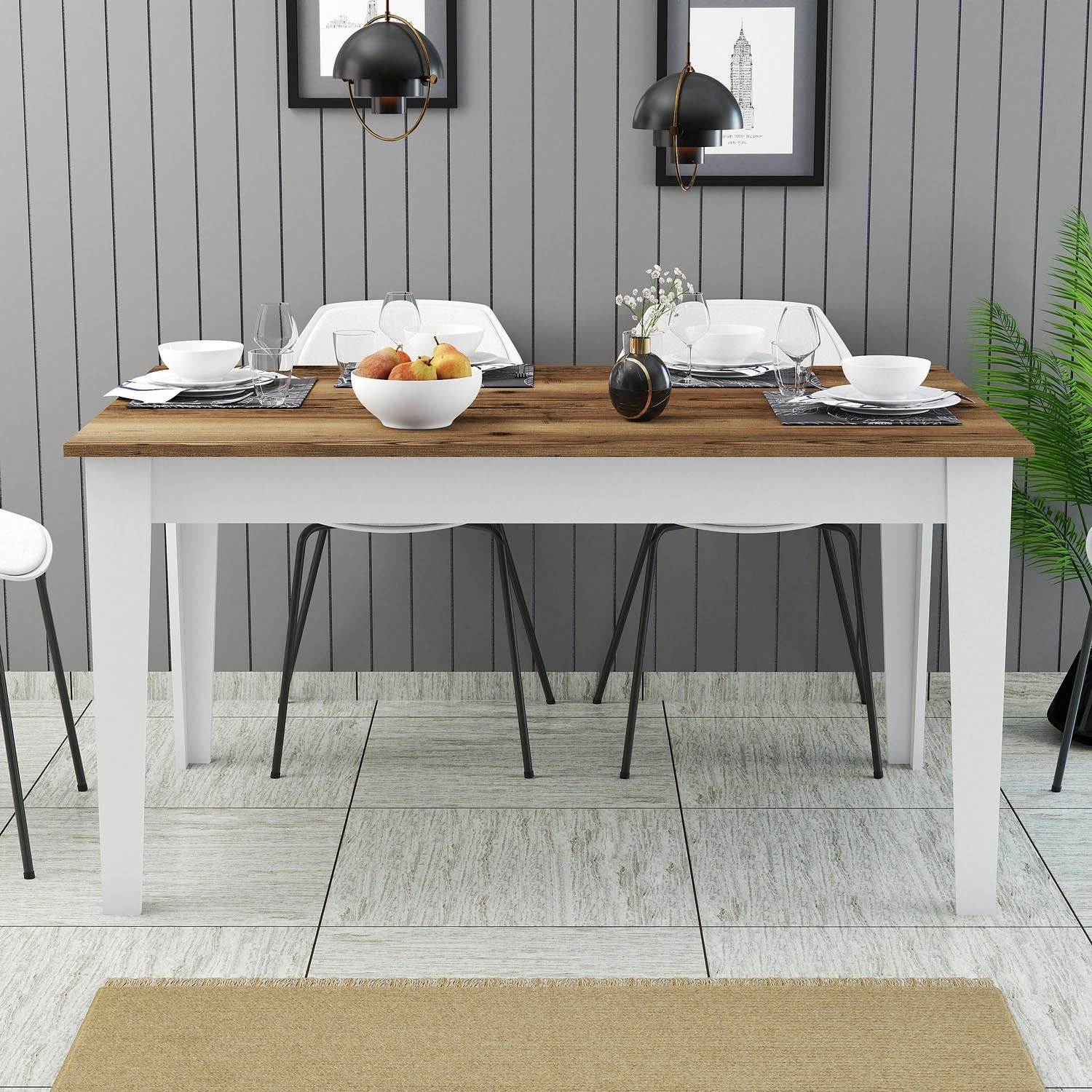Milan 520 - Walnut, White in Walnuss Weiss präsentiert im Onlineshop von KAQTU Design AG. Esstisch ist von Hanah Home