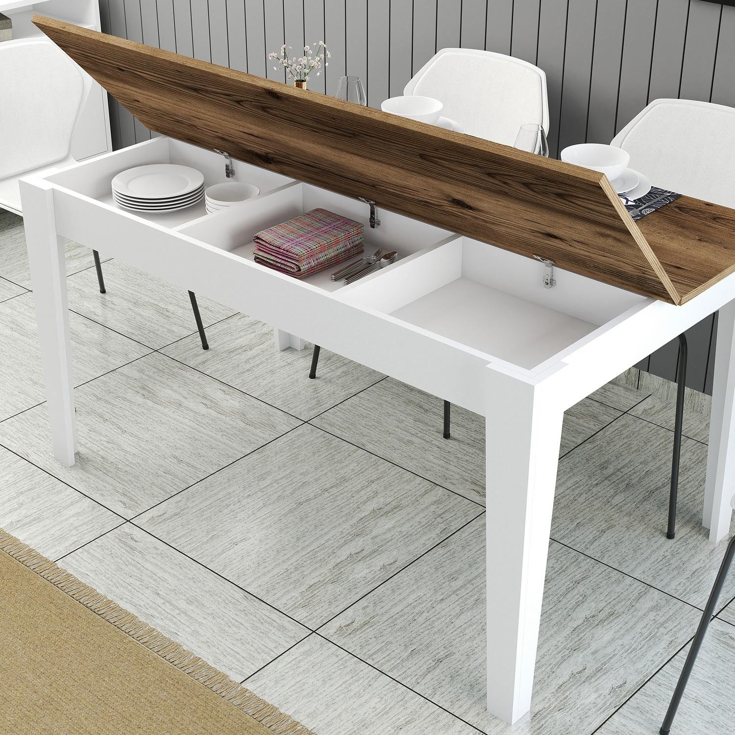 Milan 520 - Walnut, White in Walnuss Weiss präsentiert im Onlineshop von KAQTU Design AG. Esstisch ist von Hanah Home