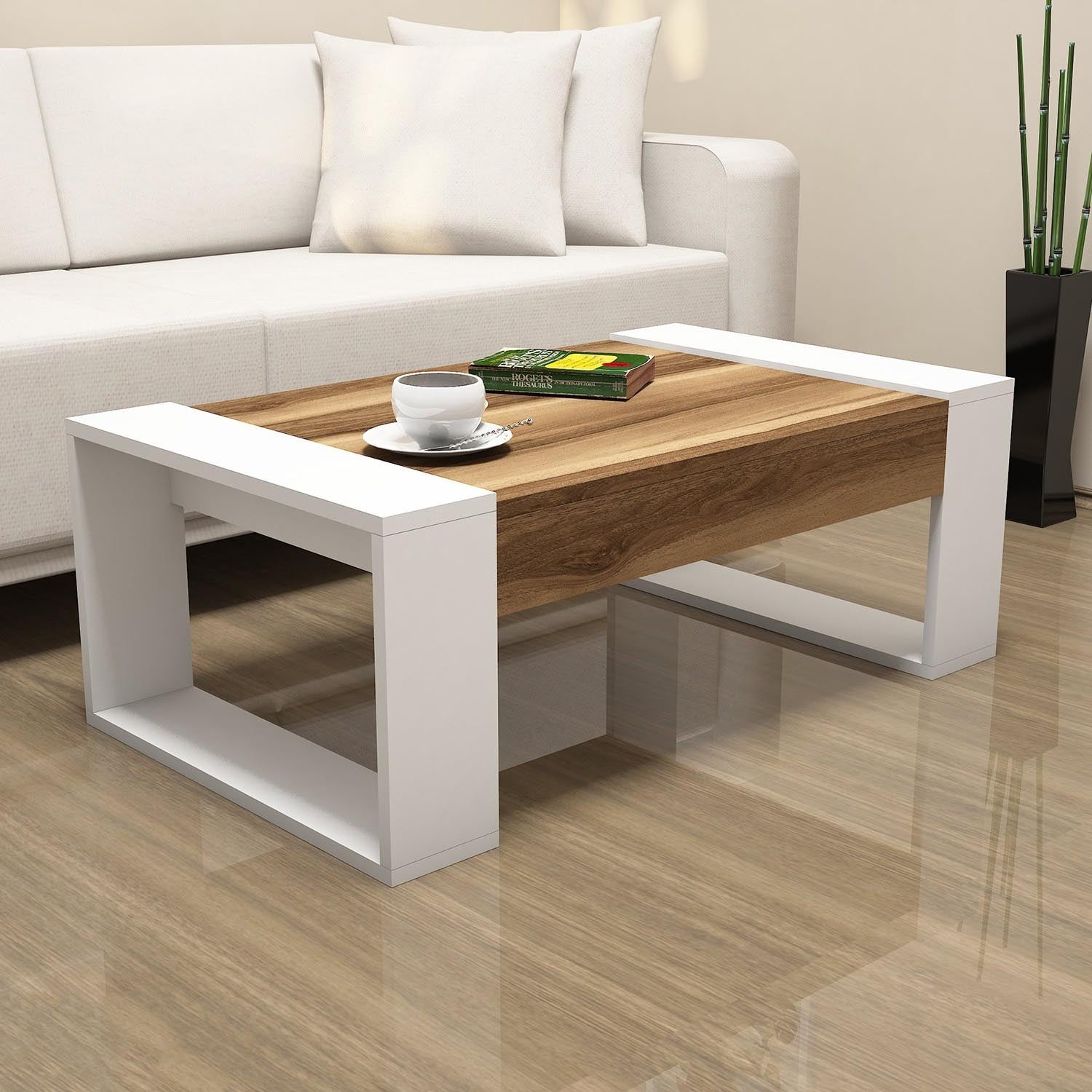 Venüs - Walnut, White in Walnuss Weiss präsentiert im Onlineshop von KAQTU Design AG. Beistelltisch ist von Hanah Home