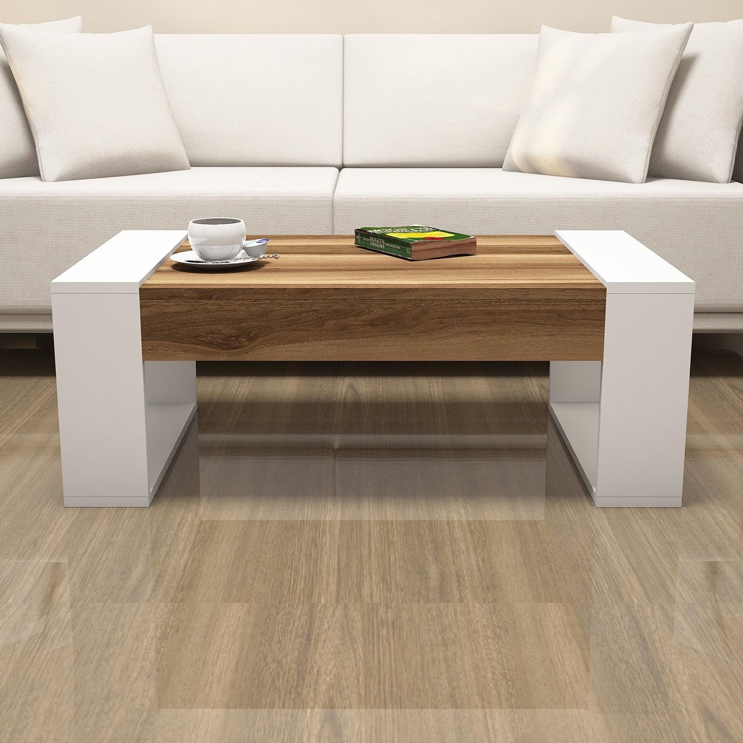 Venüs - Walnut, White in Walnuss Weiss präsentiert im Onlineshop von KAQTU Design AG. Beistelltisch ist von Hanah Home