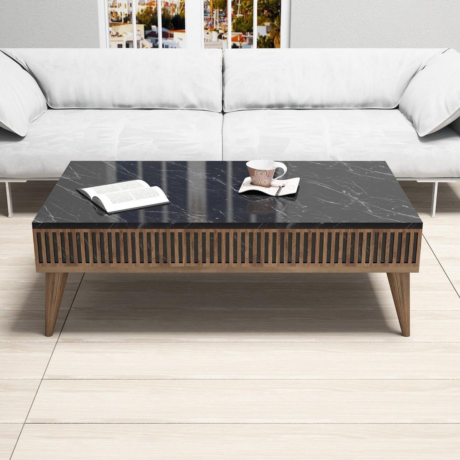 Milan - Walnut, Black in Walnuss Schwarz präsentiert im Onlineshop von KAQTU Design AG. Beistelltisch ist von Hanah Home