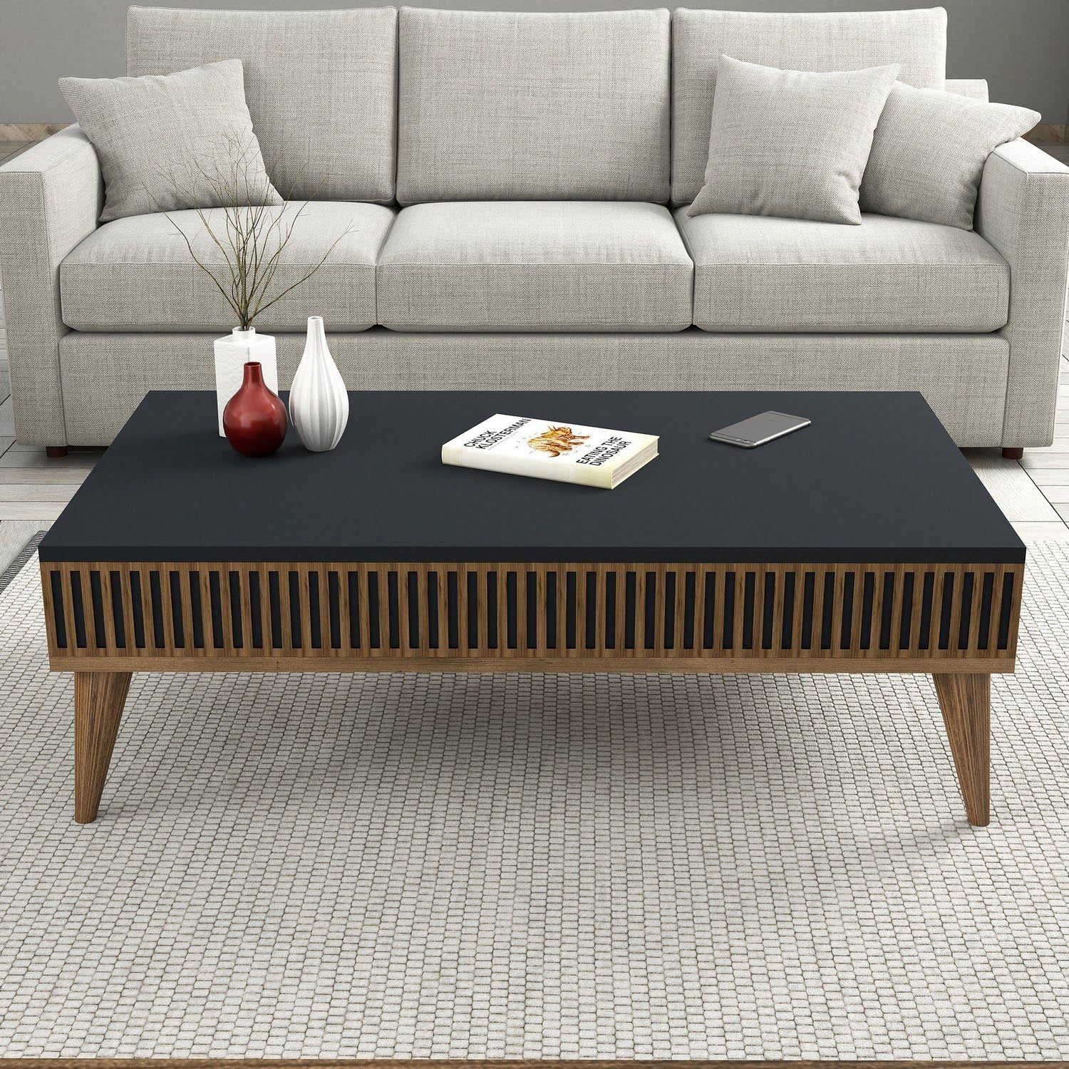 Milan - Walnut, Anthracite in Walnuss
 Anthrazit präsentiert im Onlineshop von KAQTU Design AG. Beistelltisch ist von Hanah Home