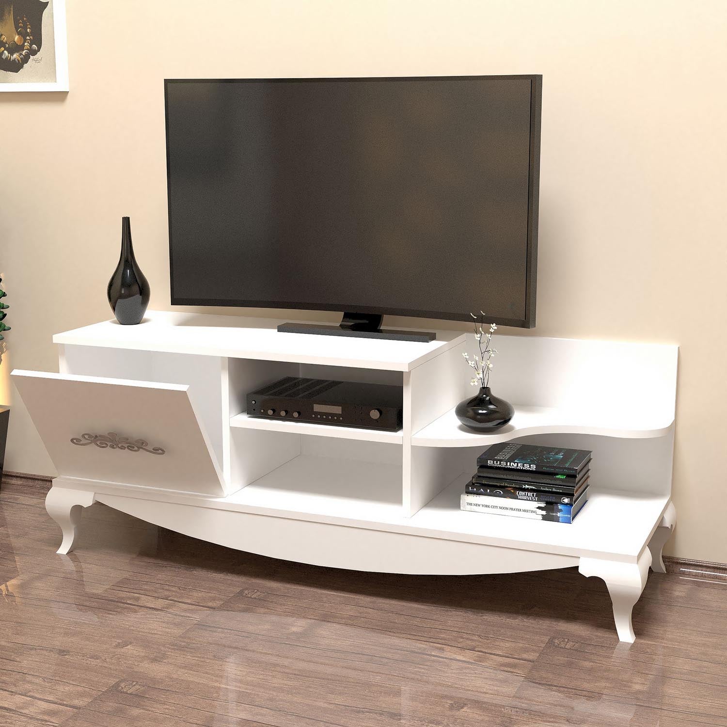 Verleihen Sie Ihrem Wohnraum mit dem Sultan Sideboard in Weiß von Hanah Home einen modernen Touch. Funktionalität trifft auf elegantes Design!