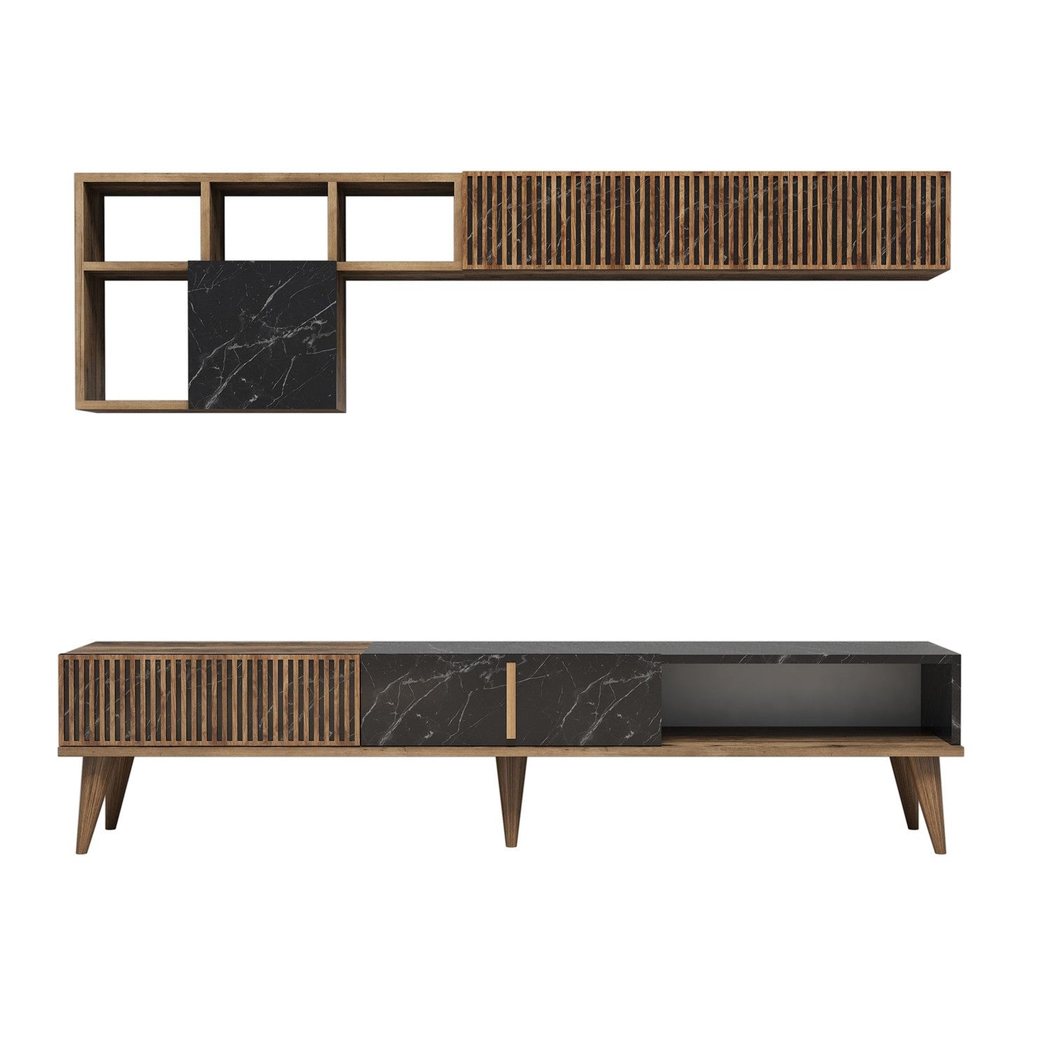 Milan - Walnut, Black in Walnuss Schwarz präsentiert im Onlineshop von KAQTU Design AG. TV-Möbel ist von Hanah Home