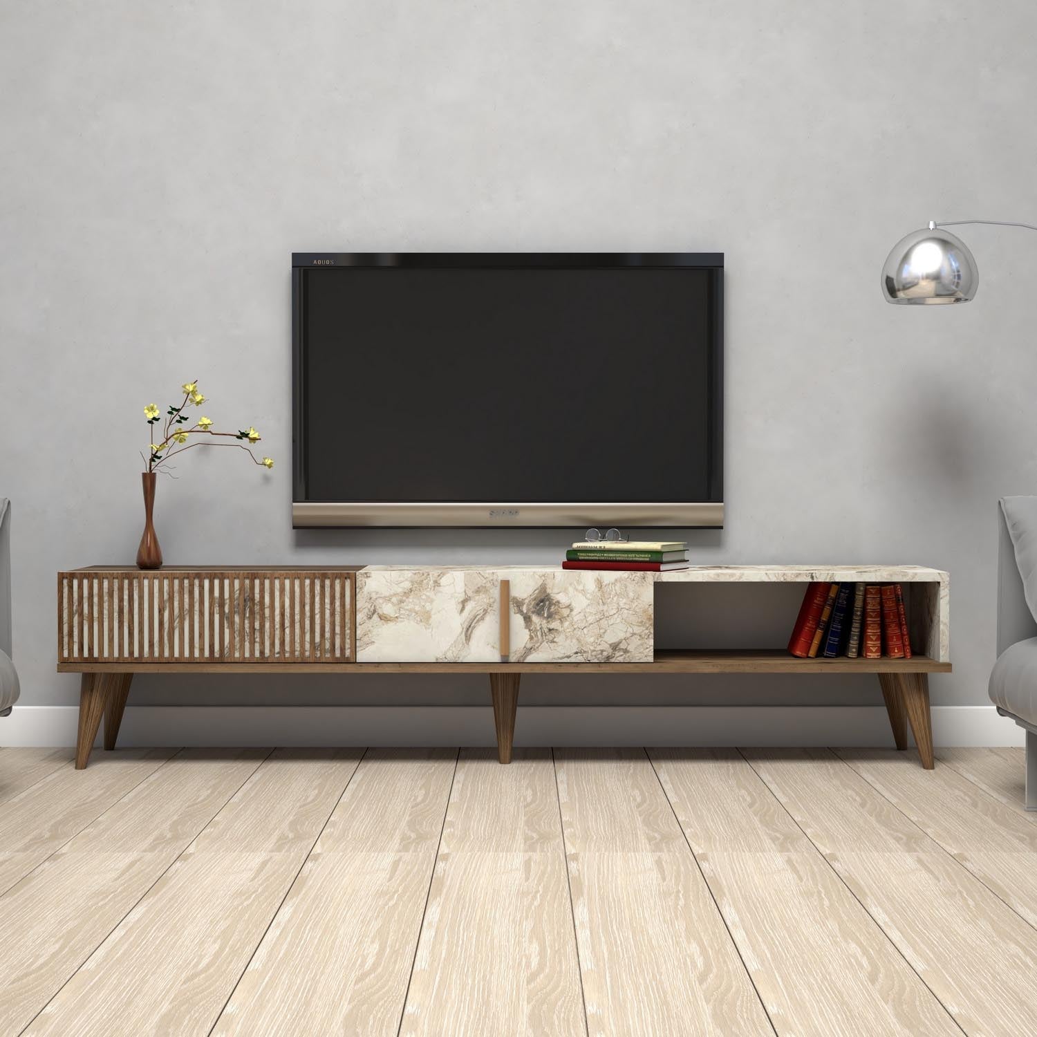 Milan - Walnut, White Marble in Walnuss Weiss präsentiert im Onlineshop von KAQTU Design AG. Sideboard ist von Hanah Home