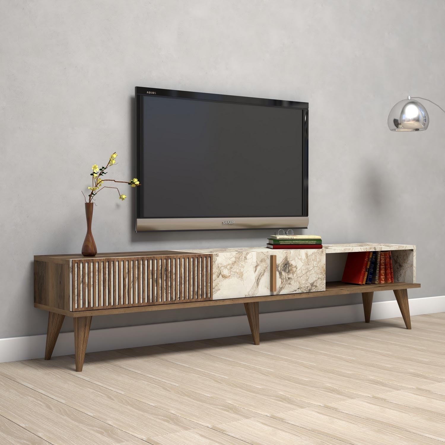 Milan - Walnut, White Marble in Walnuss Weiss präsentiert im Onlineshop von KAQTU Design AG. Sideboard ist von Hanah Home