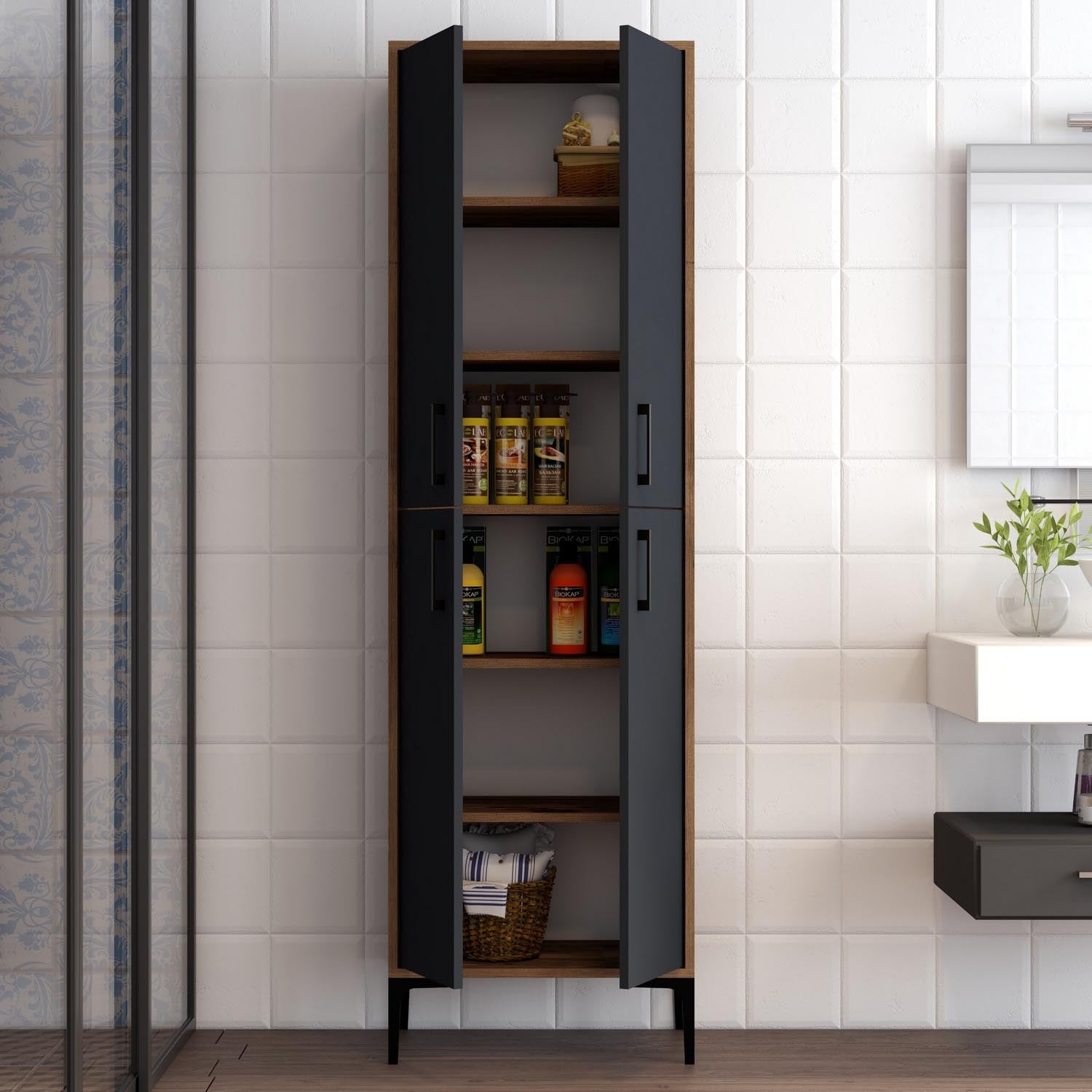 Berlin A - Walnut, Anthracite in Walnuss
 Anthrazit präsentiert im Onlineshop von KAQTU Design AG. Cabinet ist von Hanah Home