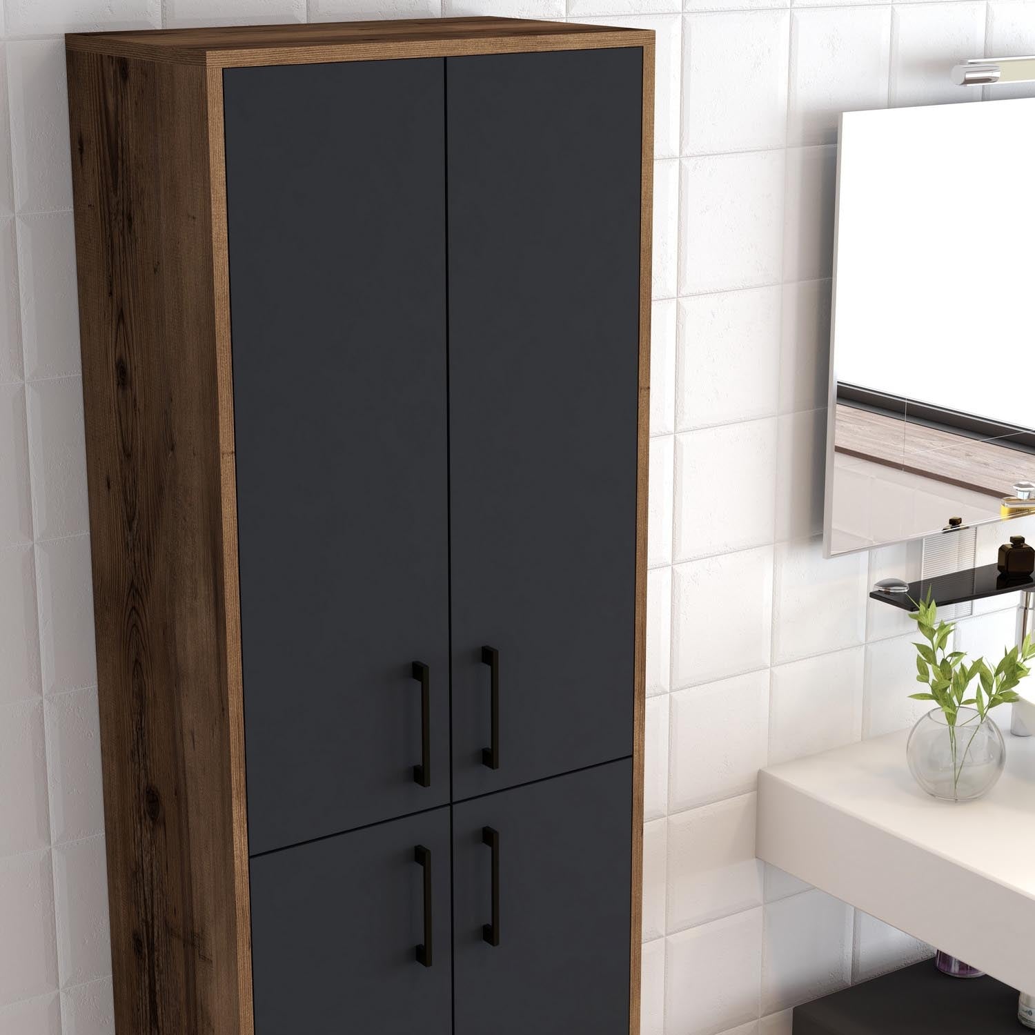 Berlin A - Walnut, Anthracite in Walnuss
 Anthrazit präsentiert im Onlineshop von KAQTU Design AG. Cabinet ist von Hanah Home