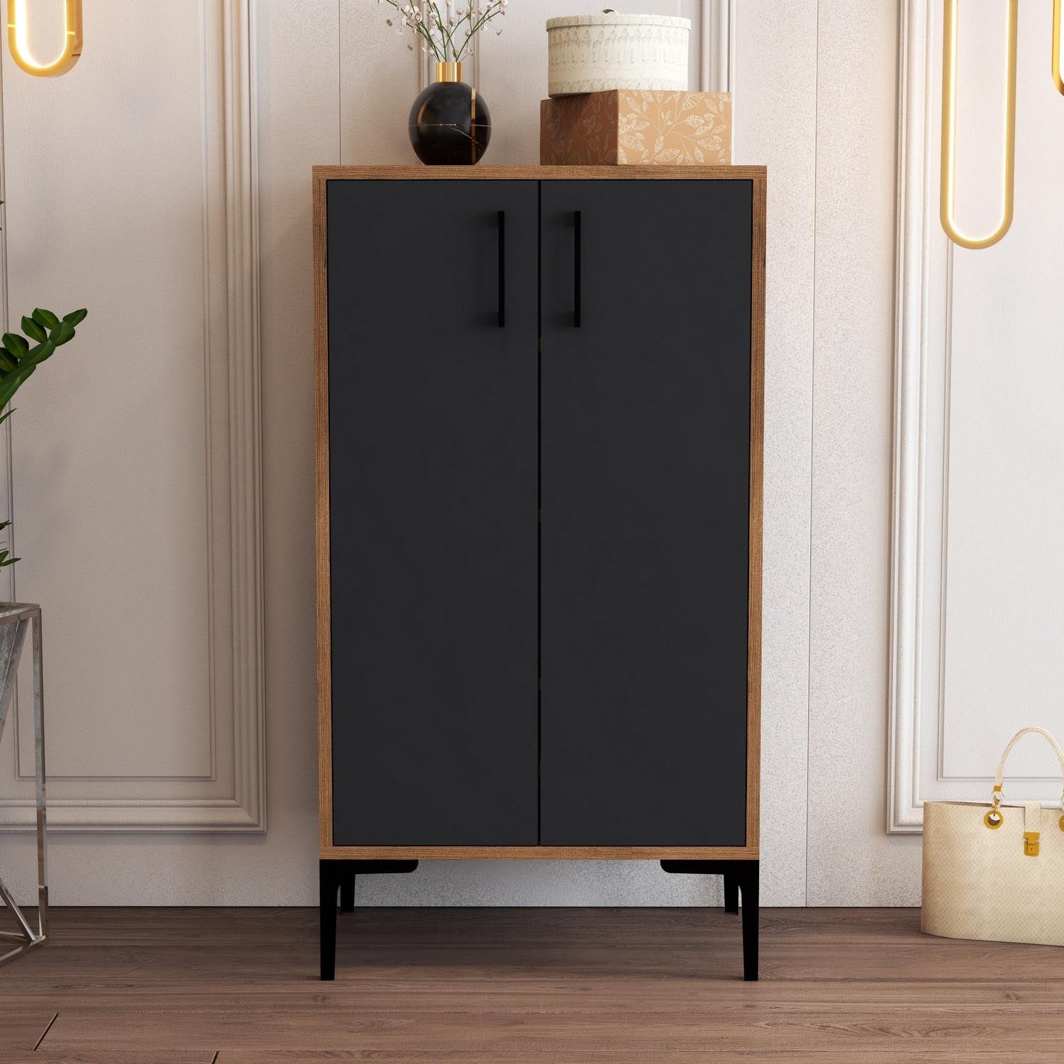 Prag - Walnut, Anthracite in Walnuss
 Anthrazit präsentiert im Onlineshop von KAQTU Design AG. Schuhschrank ist von Hanah Home