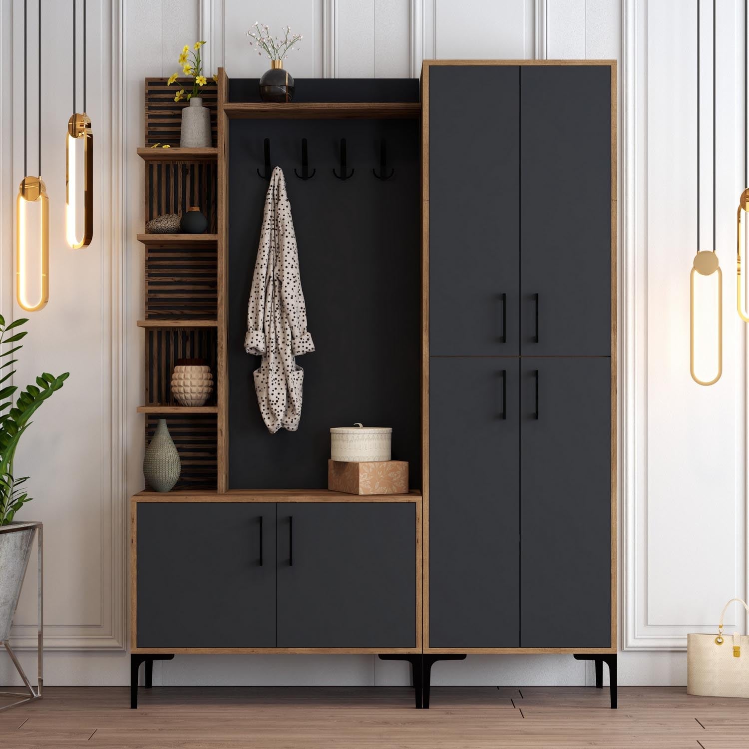 Viyana DA - Walnut, Anthracite in Walnuss
 Anthrazit präsentiert im Onlineshop von KAQTU Design AG. Garderobe ist von Hanah Home