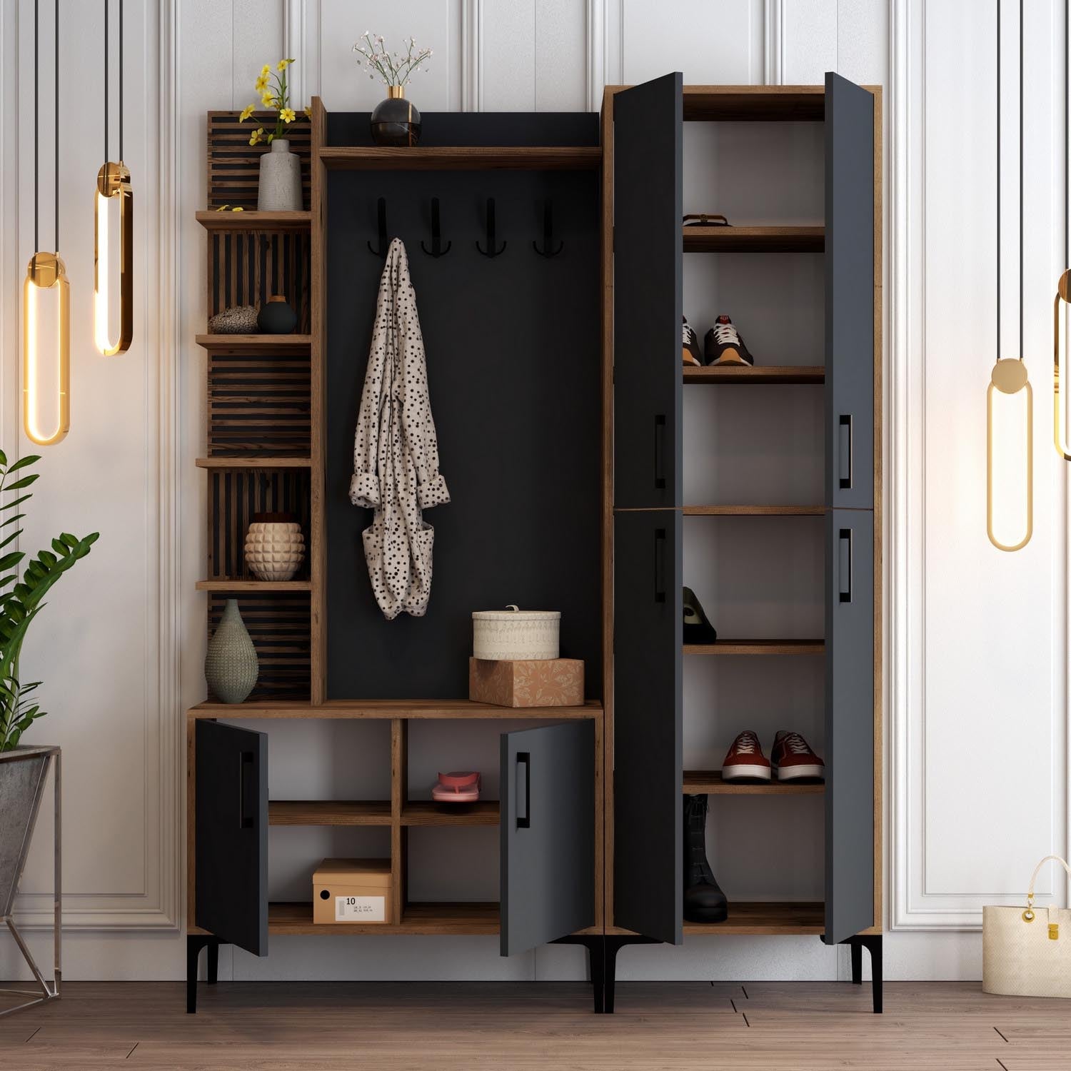 Viyana DA - Walnut, Anthracite in Walnuss
 Anthrazit präsentiert im Onlineshop von KAQTU Design AG. Garderobe ist von Hanah Home