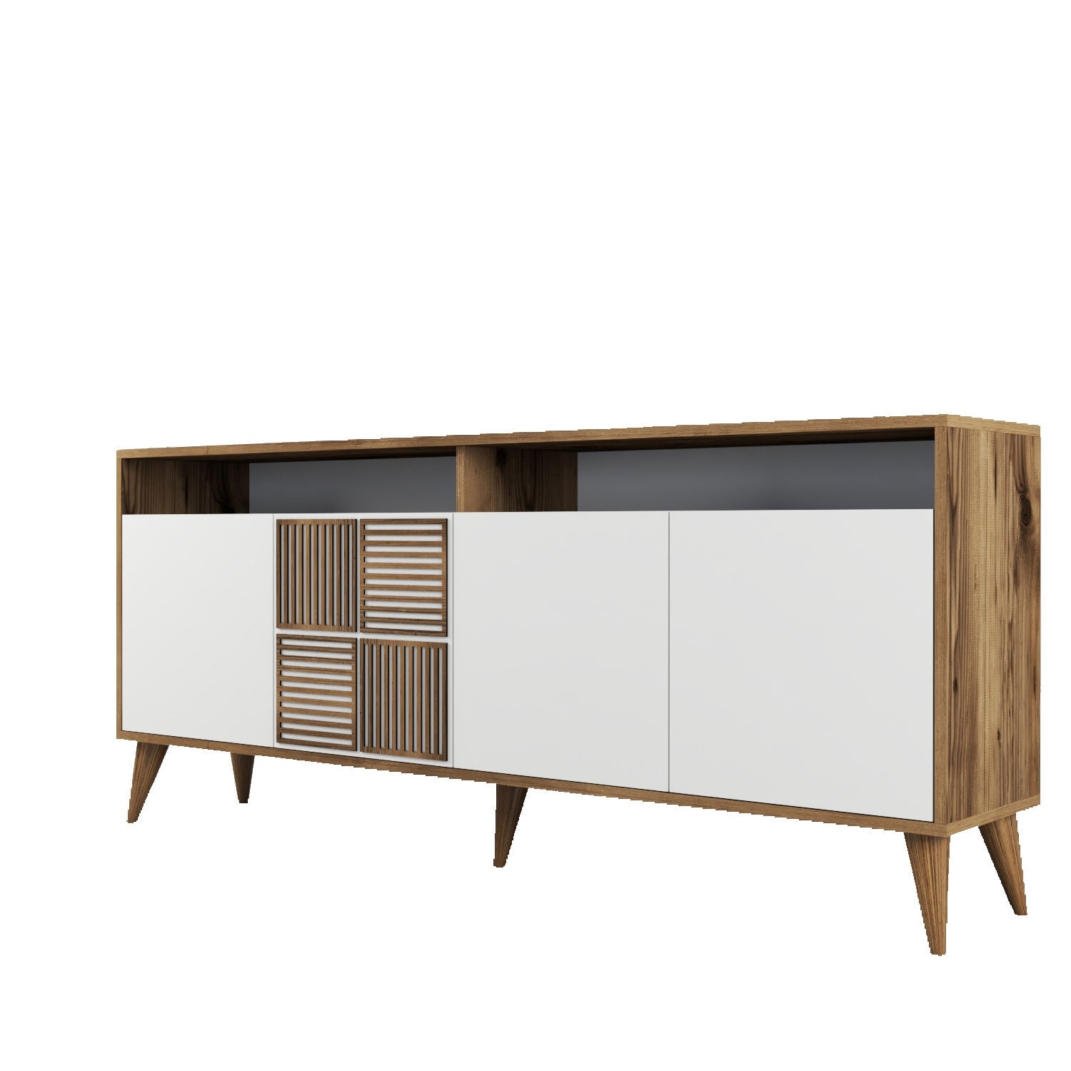 Milan - Walnut, White in Walnuss Weiss präsentiert im Onlineshop von KAQTU Design AG. High-Sideboard ist von Hanah Home