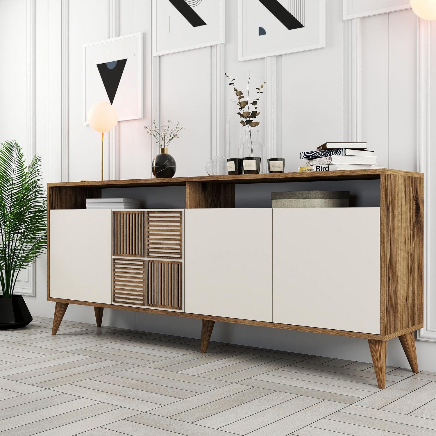 Milan - Walnut, Cream in Walnuss
 Creme präsentiert im Onlineshop von KAQTU Design AG. High-Sideboard ist von Hanah Home