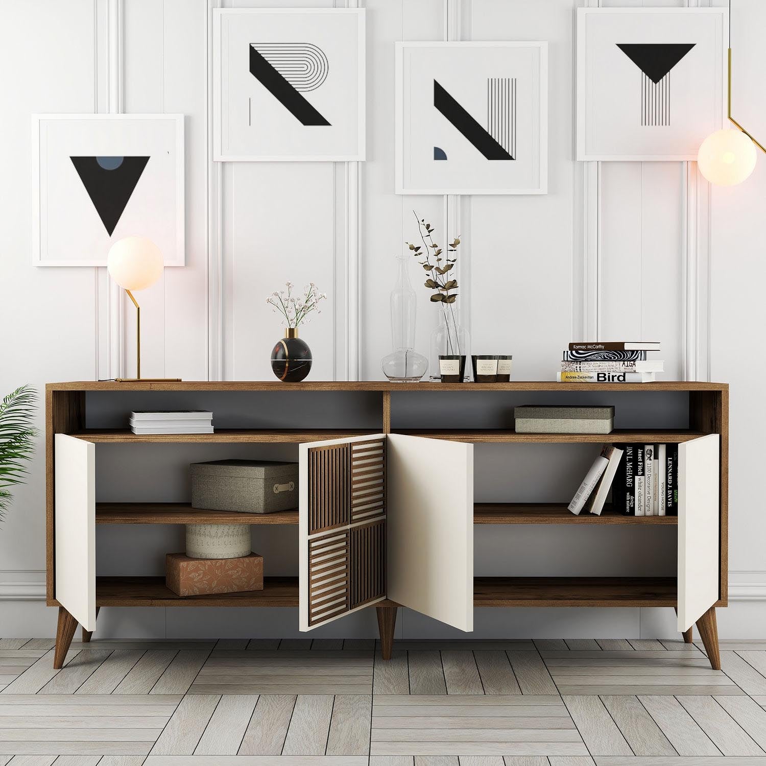 Milan - Walnut, Cream in Walnuss
 Creme präsentiert im Onlineshop von KAQTU Design AG. High-Sideboard ist von Hanah Home