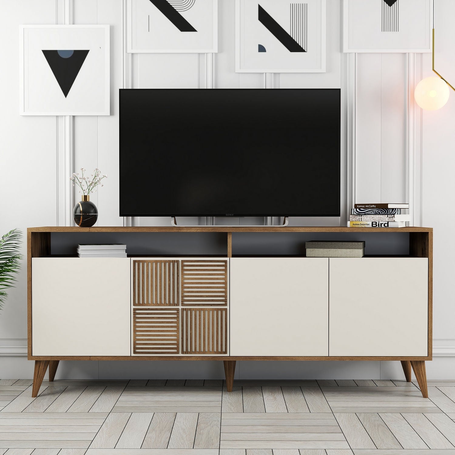 Milan - Walnut, Cream in Walnuss
 Creme präsentiert im Onlineshop von KAQTU Design AG. High-Sideboard ist von Hanah Home