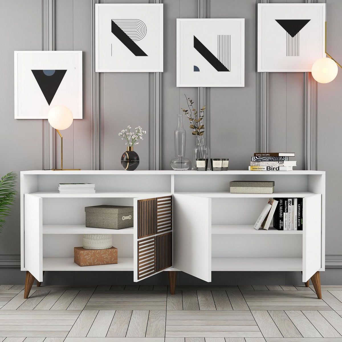 Milan High-Sideboard - Weiss in Weiss präsentiert im Onlineshop von KAQTU Design AG. High-Sideboard ist von Hanah Home