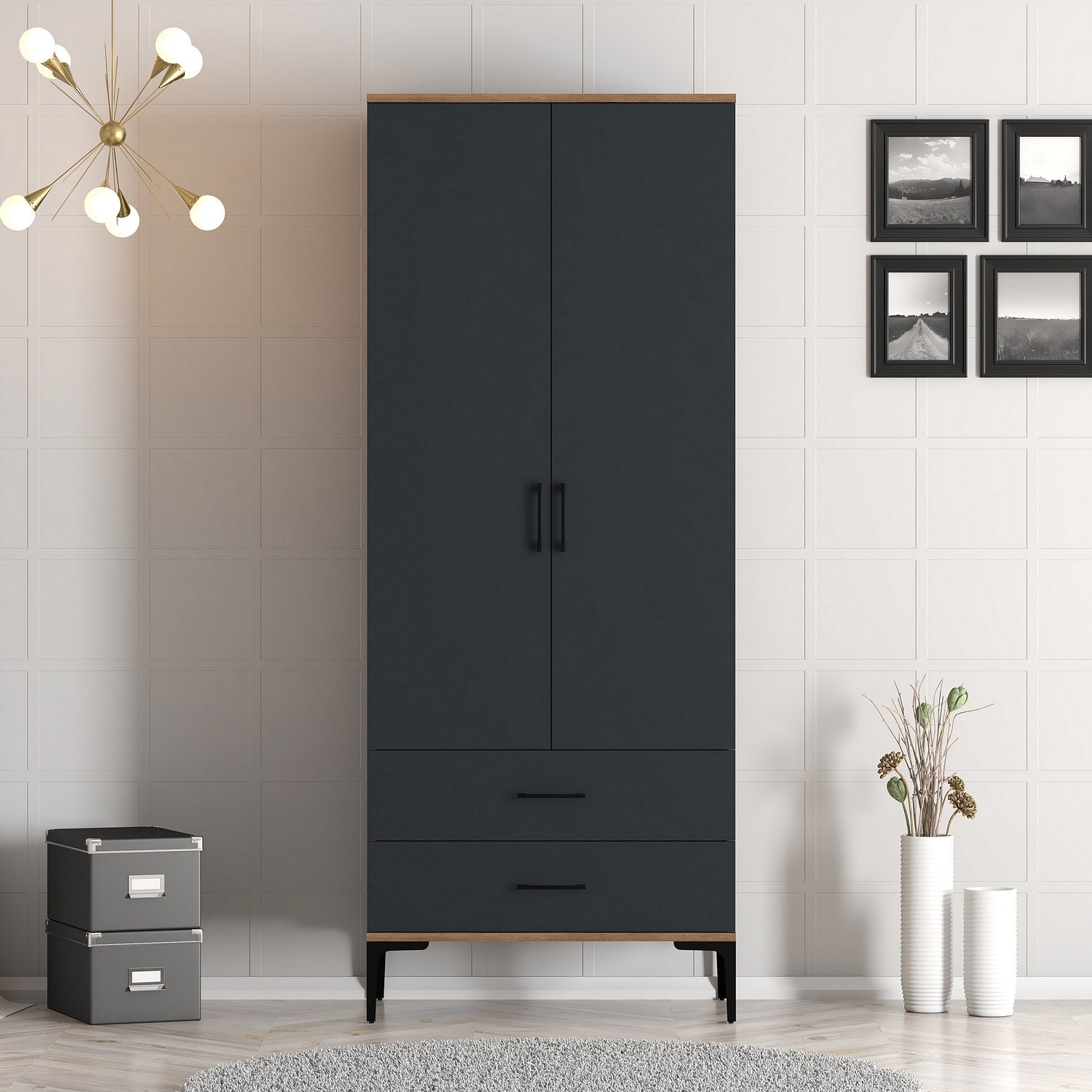 Kumsal T - Walnut, Anthracite in Walnuss
 Anthrazit präsentiert im Onlineshop von KAQTU Design AG. Garderobe ist von Hanah Home