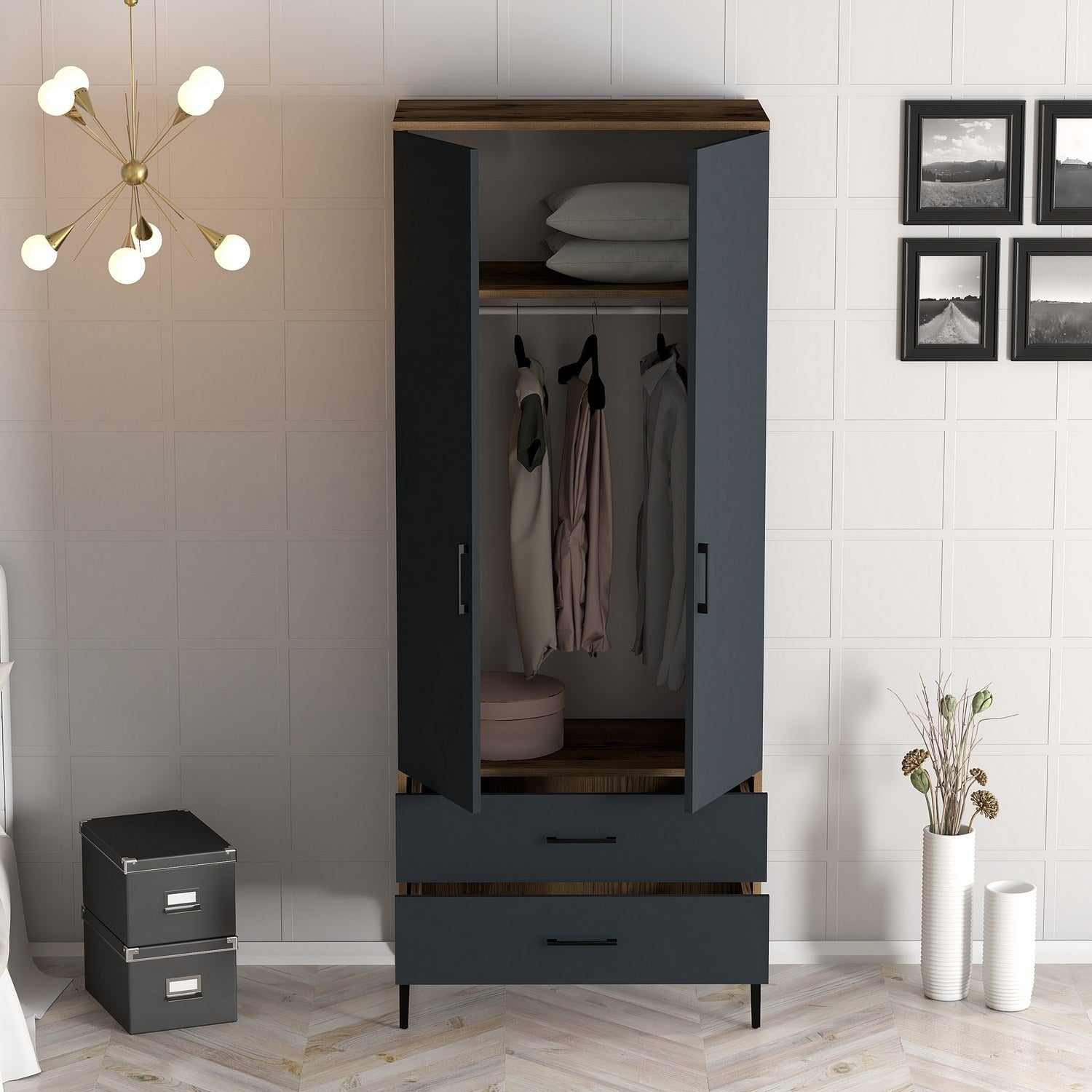 Kumsal T - Walnut, Anthracite in Walnuss
 Anthrazit präsentiert im Onlineshop von KAQTU Design AG. Garderobe ist von Hanah Home