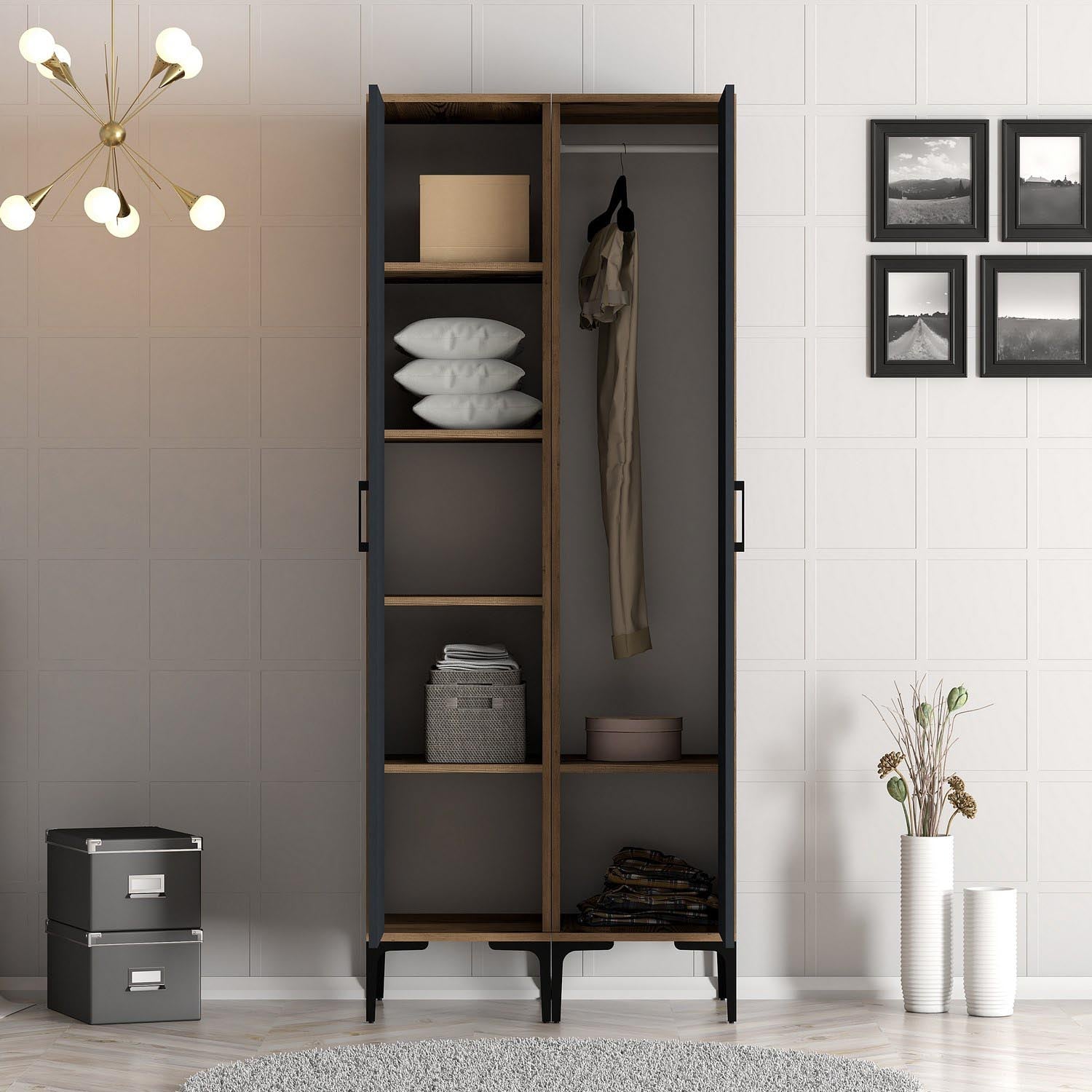 Kumsal PP - Walnut, Anthracite in Walnuss
 Anthrazit präsentiert im Onlineshop von KAQTU Design AG. Garderobe ist von Hanah Home