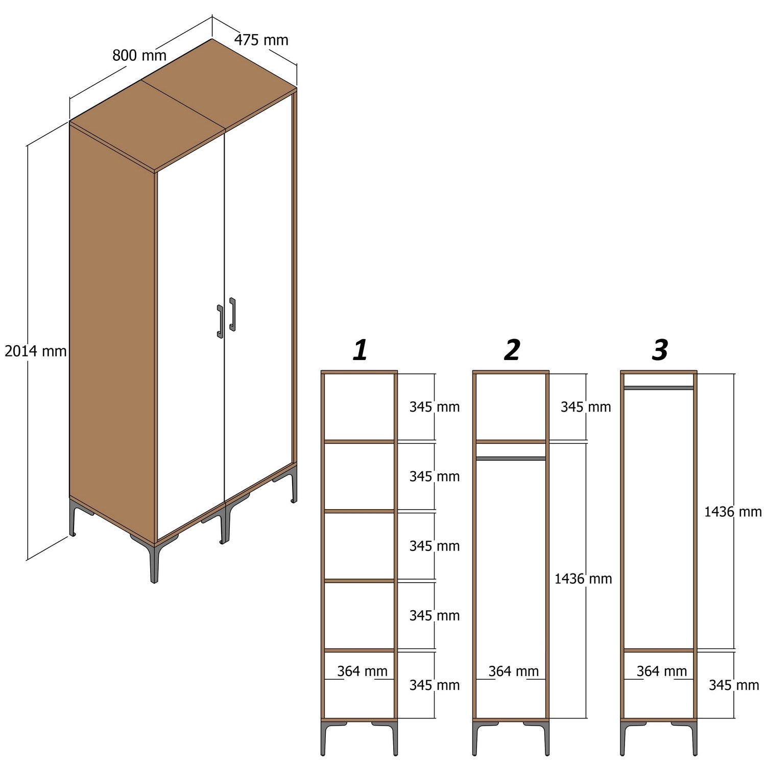 Kumsal PP - Walnut, White in Walnuss Weiss präsentiert im Onlineshop von KAQTU Design AG. Garderobe ist von Hanah Home