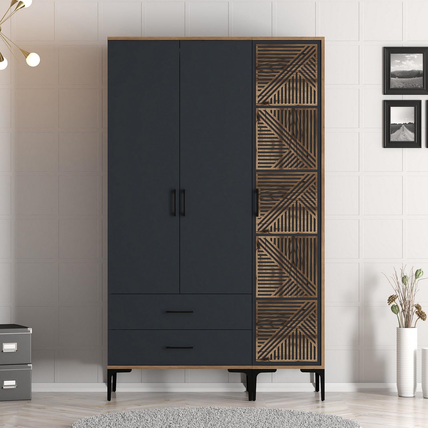 Kumsal PT - Walnut, Anthracite in Walnuss
 Anthrazit präsentiert im Onlineshop von KAQTU Design AG. Garderobe ist von Hanah Home