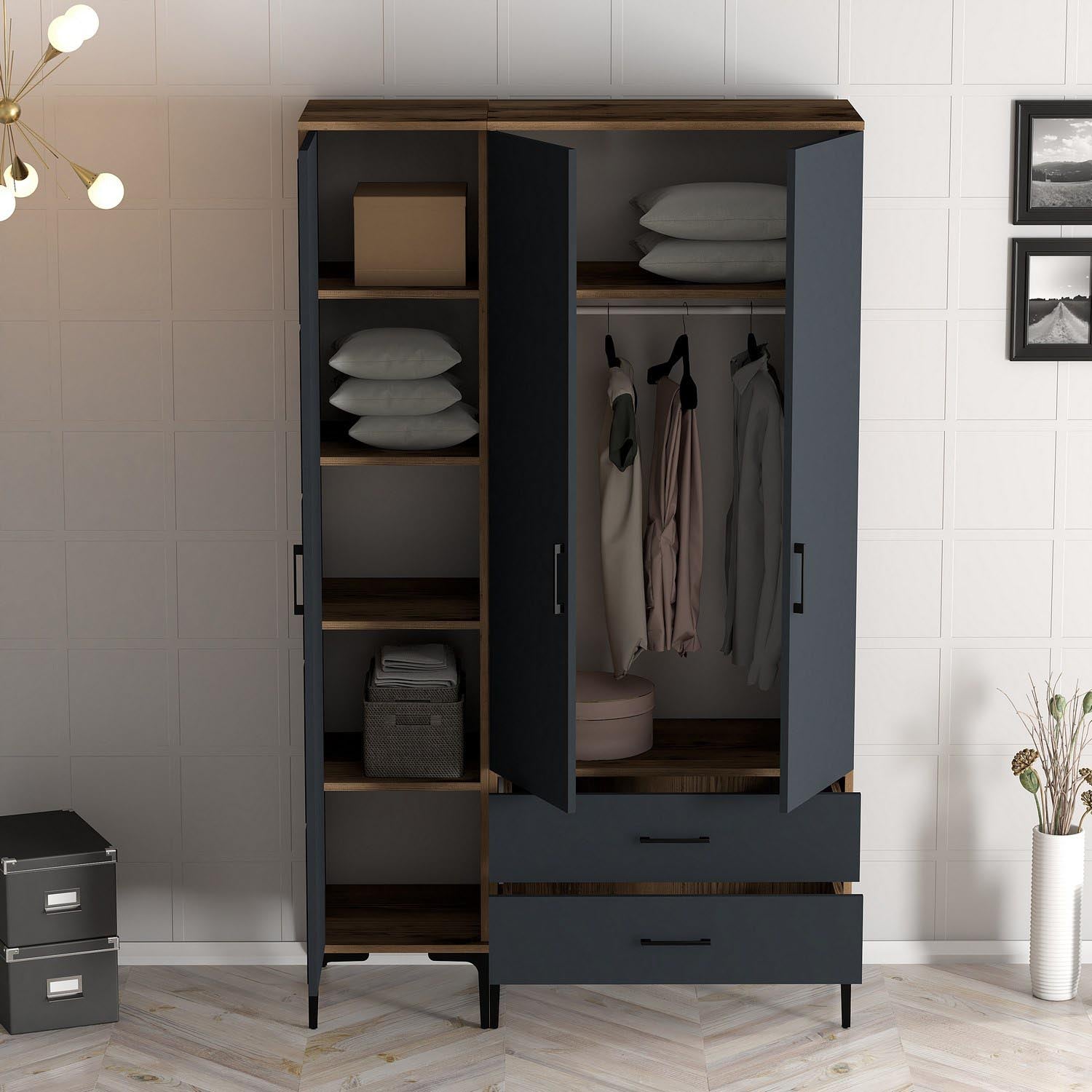 Kumsal PT - Walnut, Anthracite in Walnuss
 Anthrazit präsentiert im Onlineshop von KAQTU Design AG. Garderobe ist von Hanah Home