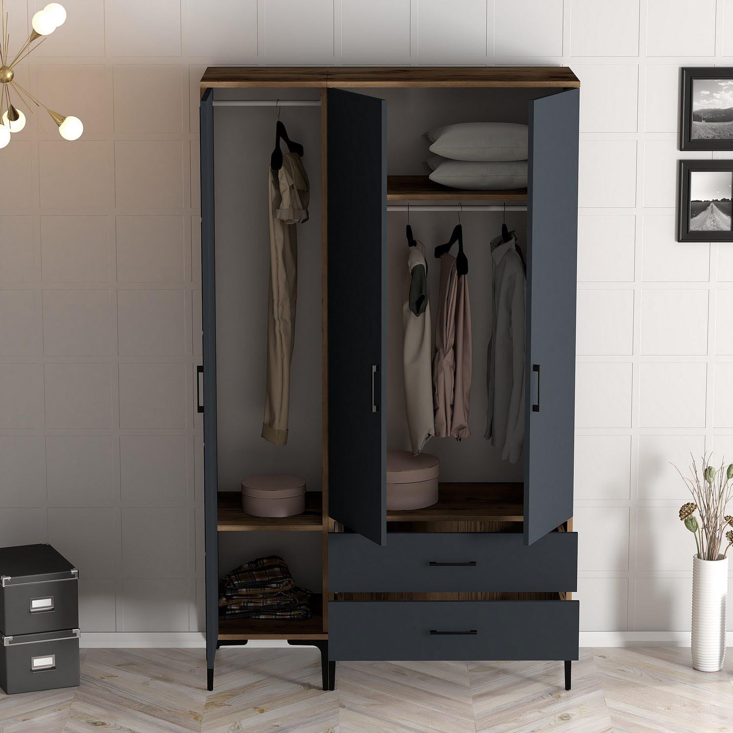 Kumsal PT - Walnut, Anthracite in Walnuss
 Anthrazit präsentiert im Onlineshop von KAQTU Design AG. Garderobe ist von Hanah Home