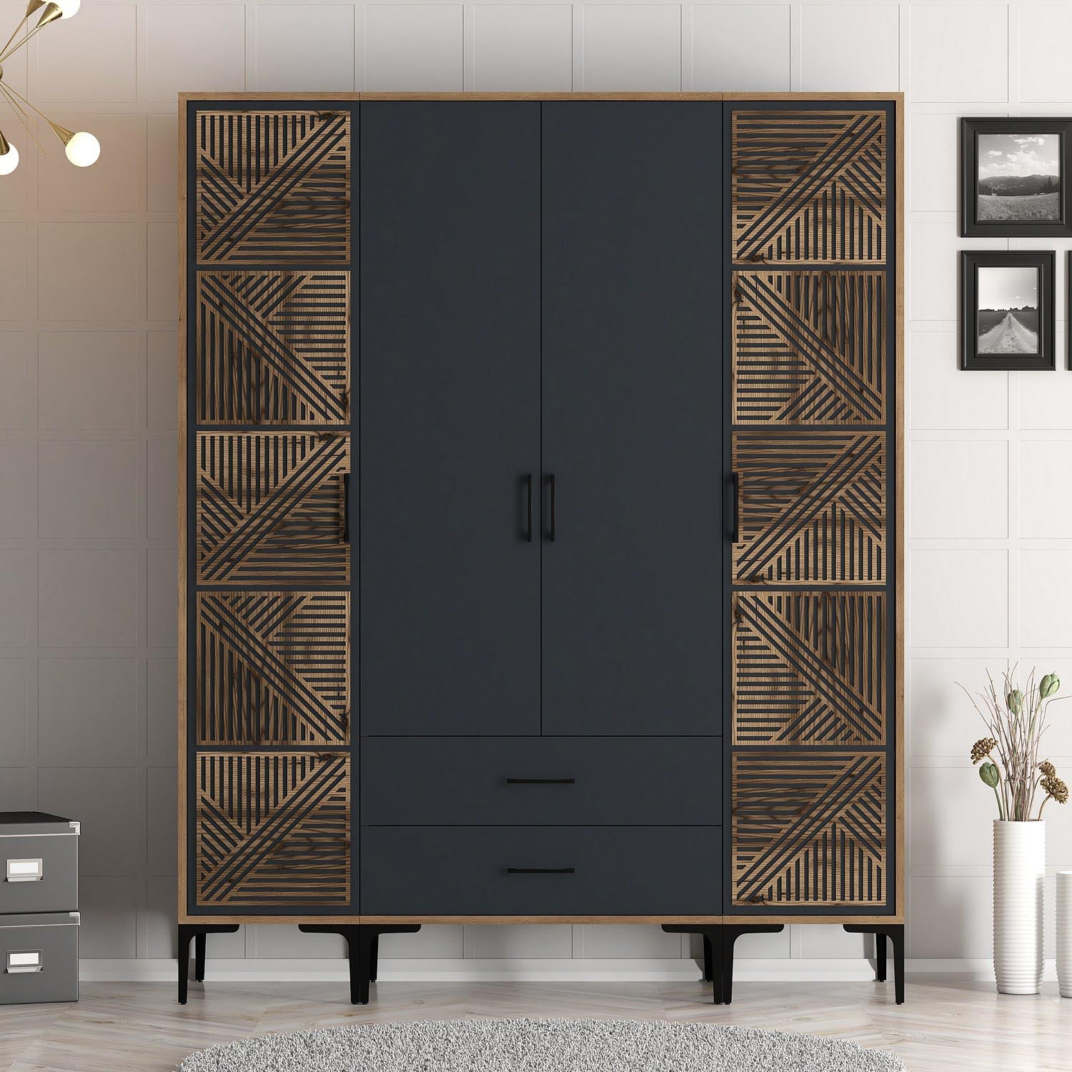 Kumsal PTP - Walnut, Anthracite in Walnuss
 Anthrazit präsentiert im Onlineshop von KAQTU Design AG. Garderobe ist von Hanah Home