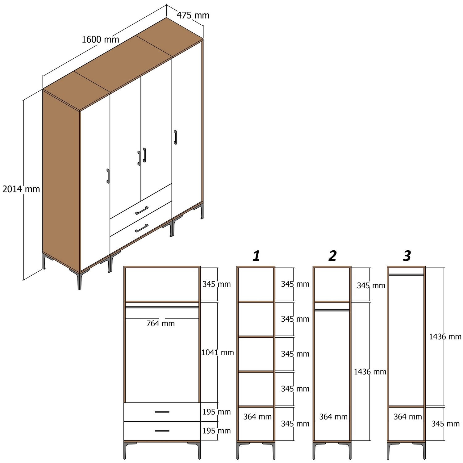 Kumsal PTP - Walnut, Anthracite in Walnuss
 Anthrazit präsentiert im Onlineshop von KAQTU Design AG. Garderobe ist von Hanah Home